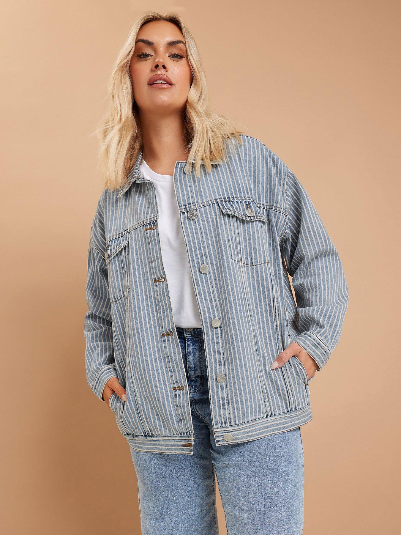 undefined Curve Pinstripe Denim Oversized Jacket - Blue