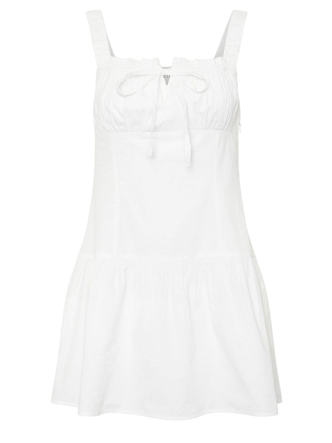  image of pixiegirl-tie-front-ruched-mini-dress-white