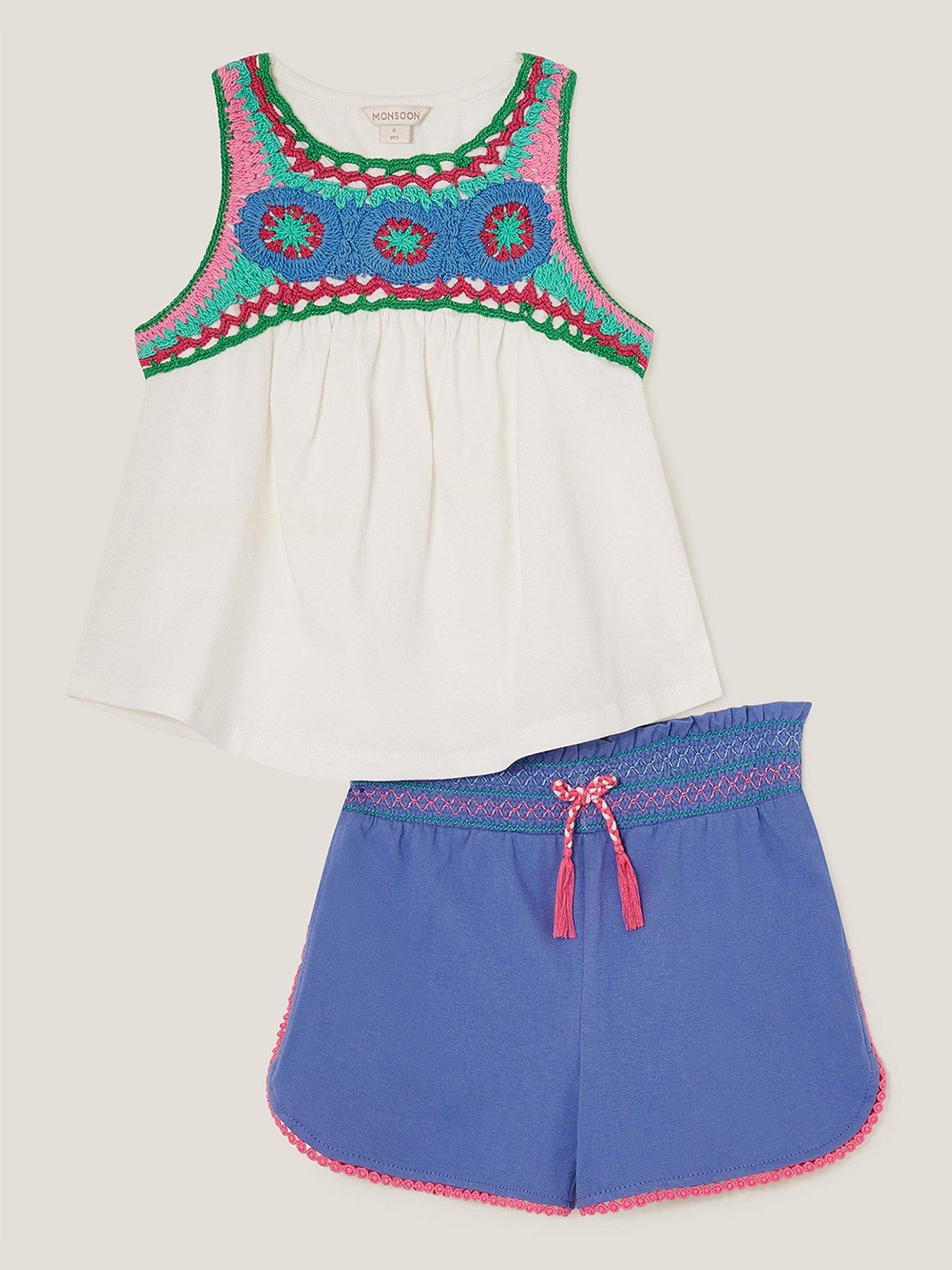 monsoon-girls-crochet-vest-shorts-set-multi