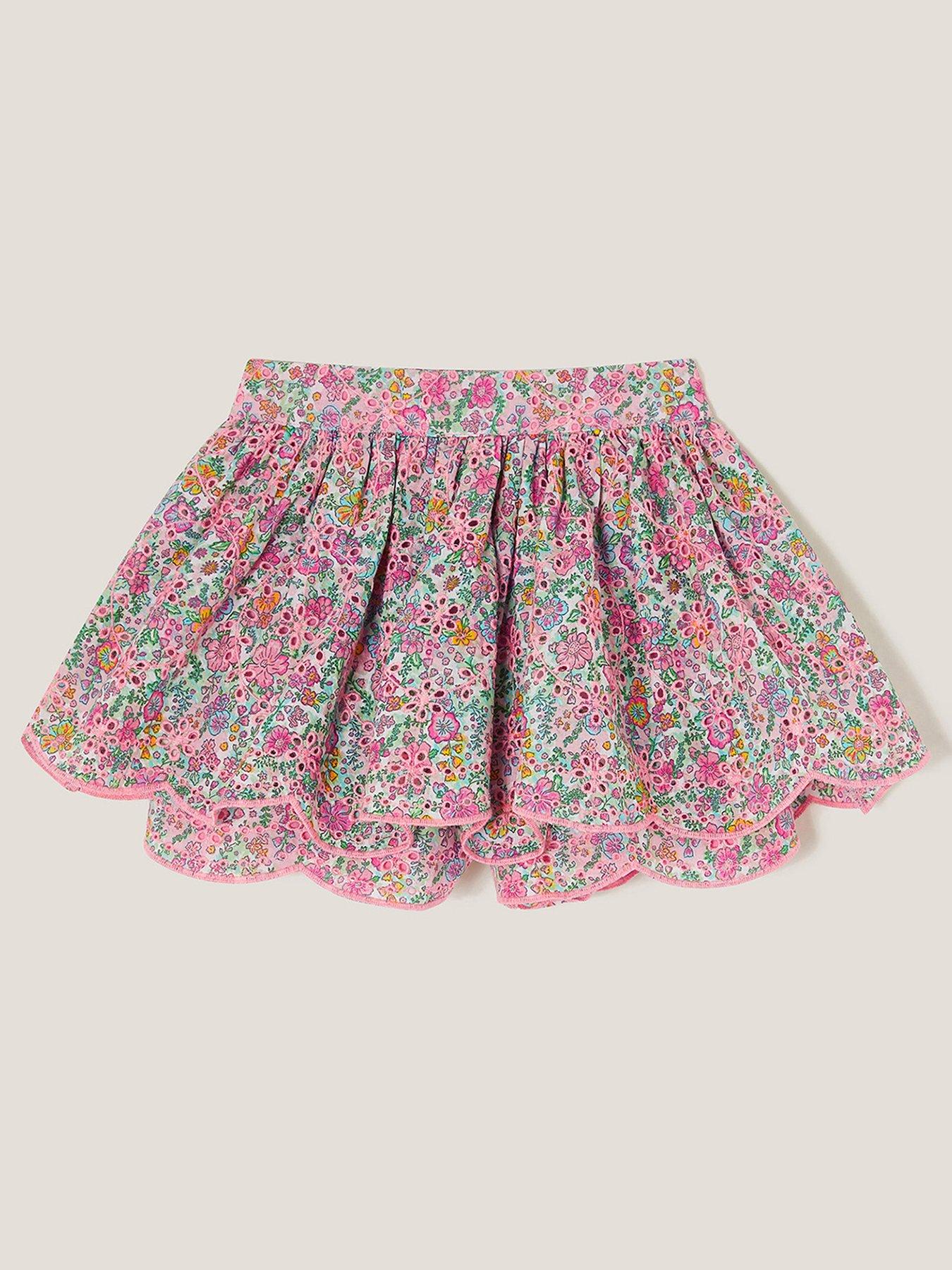  image of monsoon-girls-broderie-floral-print-skort-pink