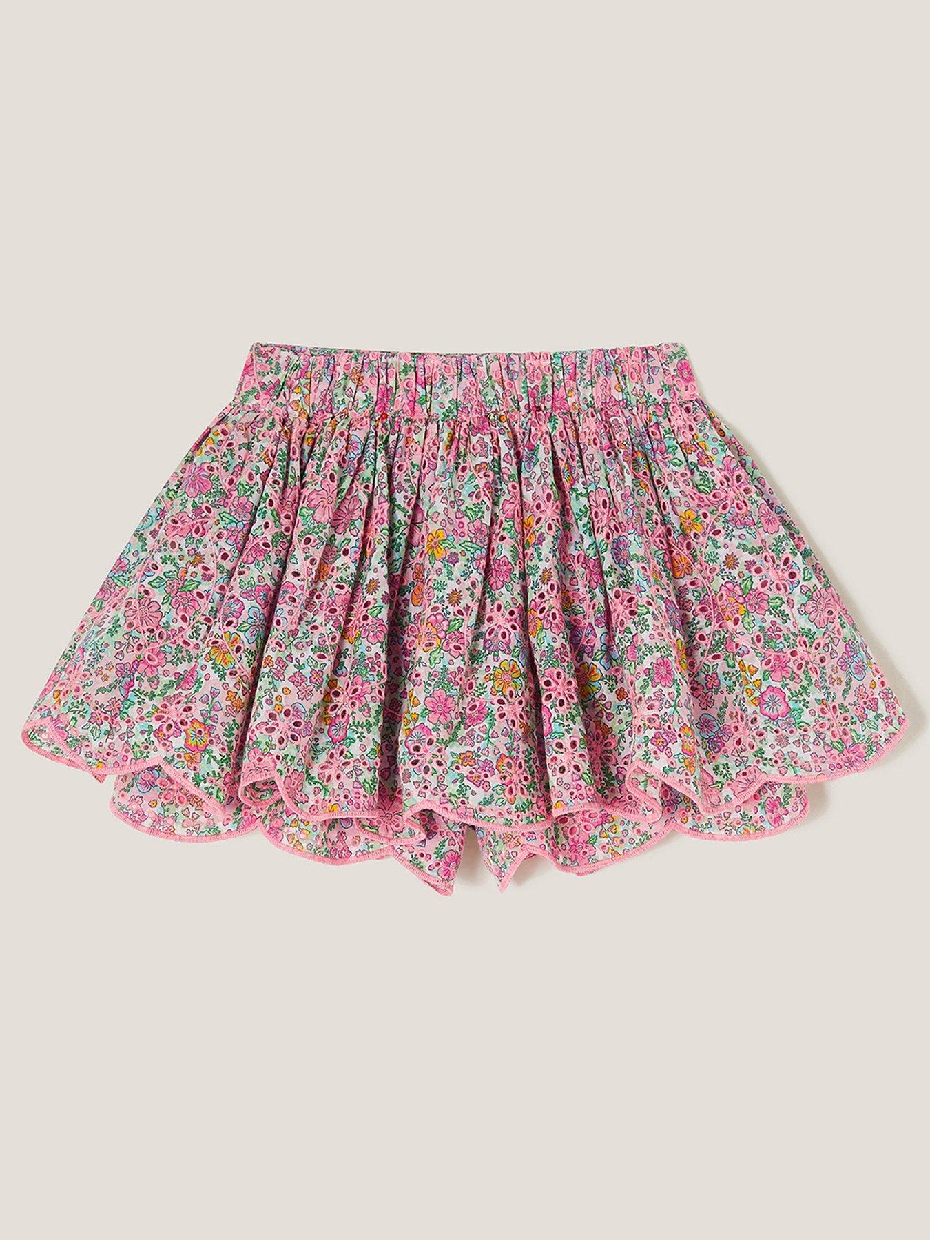 image of monsoon-girls-broderie-floral-print-skort-pink