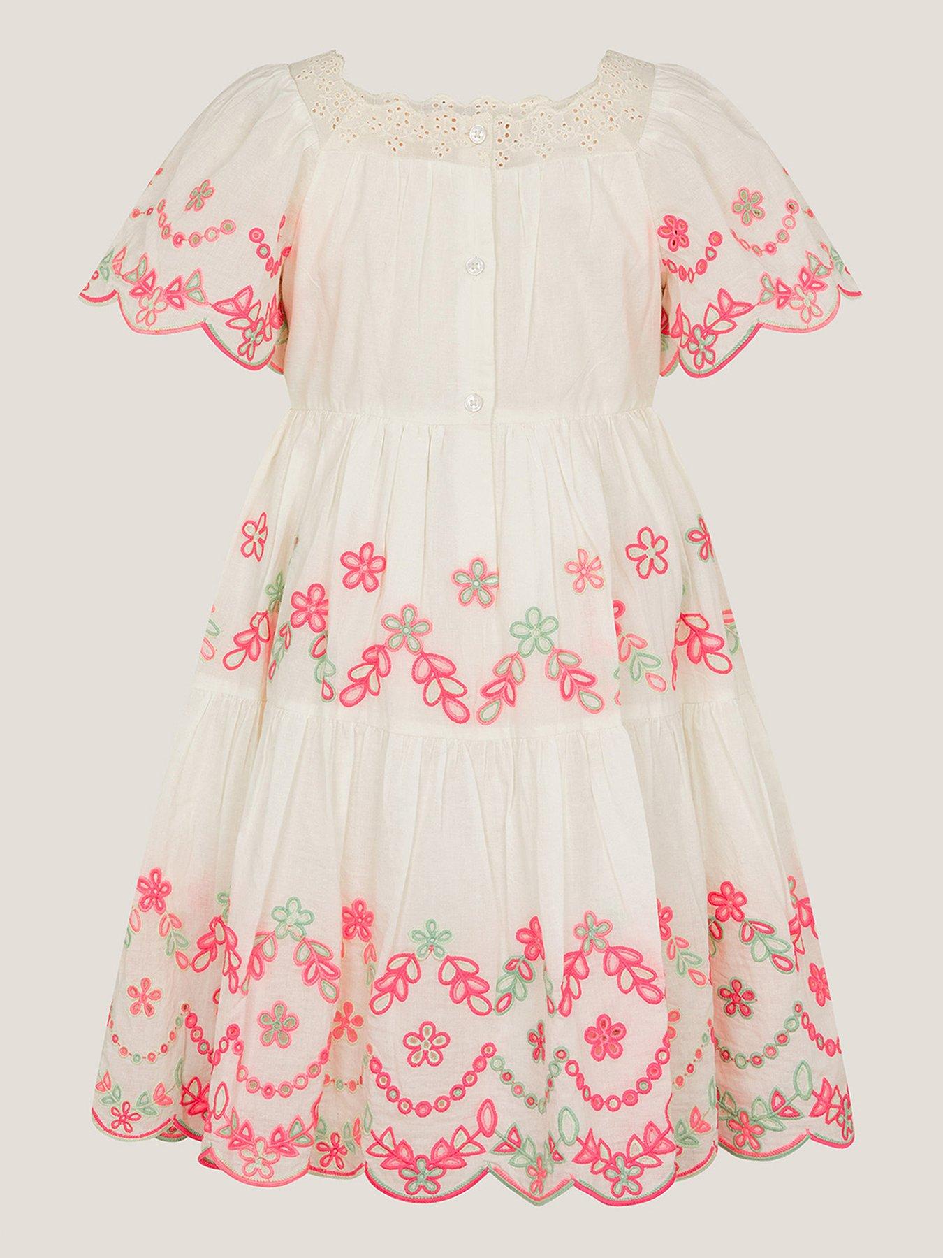  image of monsoon-girls-colourful-broderie-short-sleeve-dress-multi