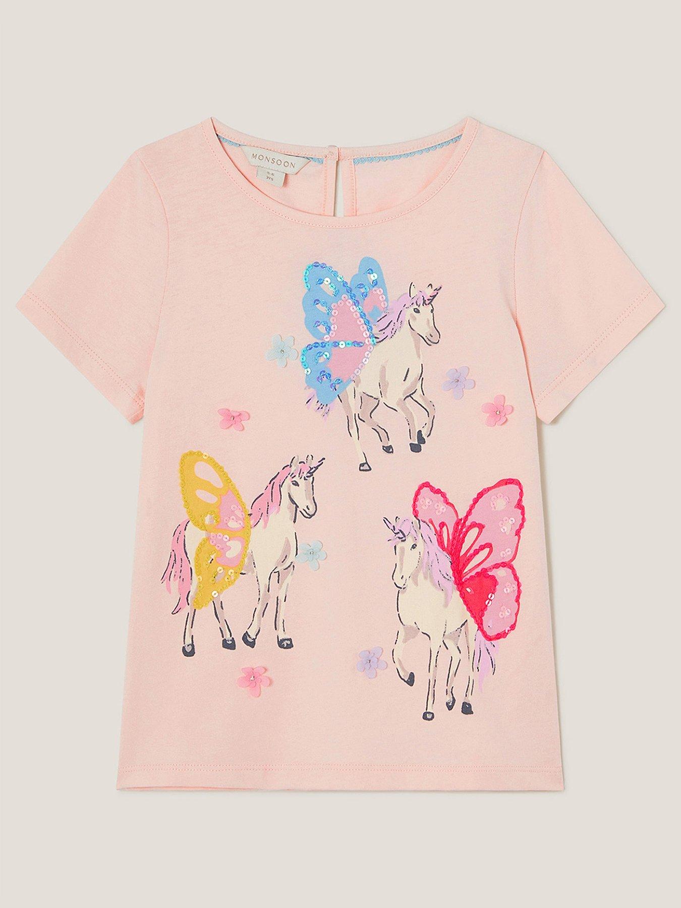  image of monsoon-girls-sequin-flying-unicorn-t-shirt-pink