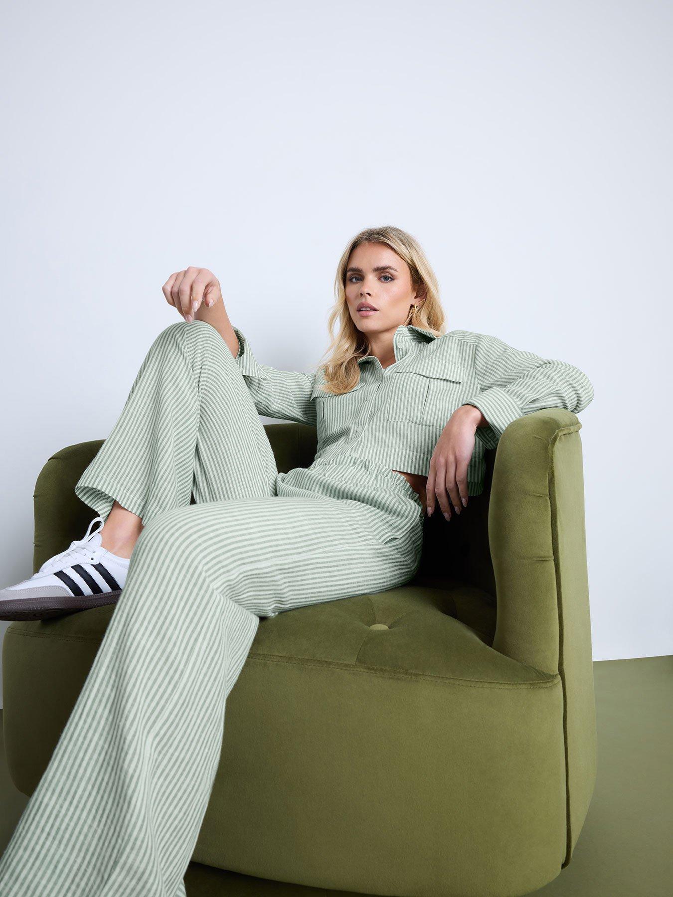 undefined Stripe Wide Leg Trouser - Green
