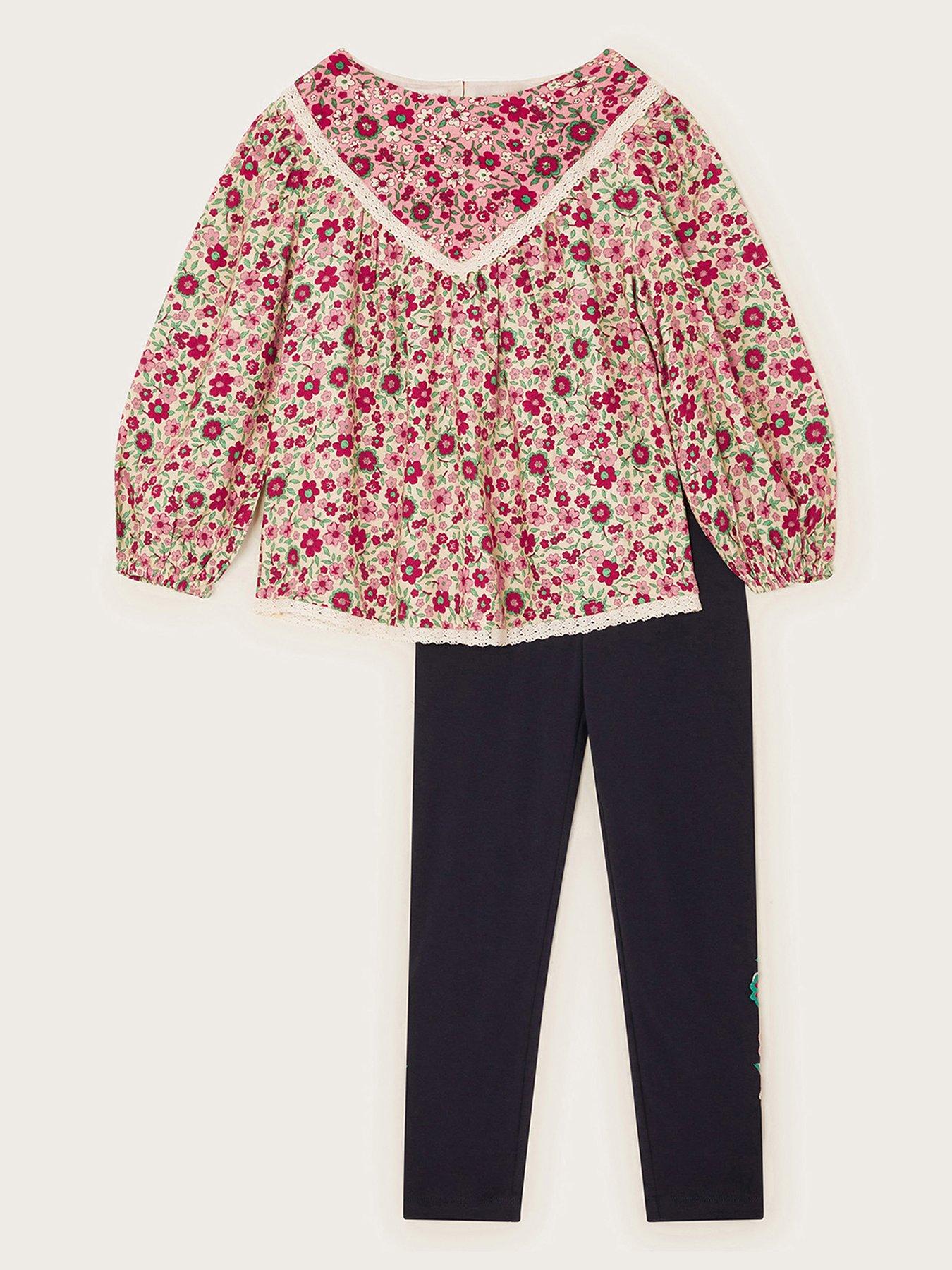 monsoon-girls-floral-woven-blouse-and-leggings-set-red-red