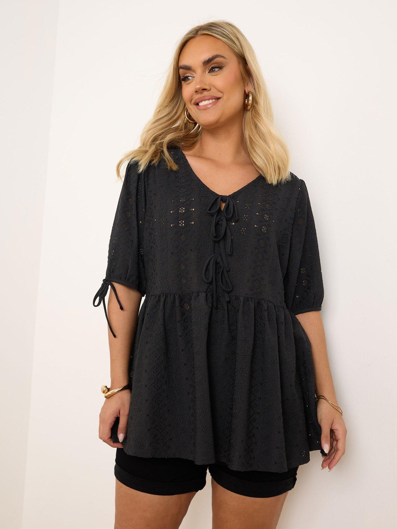 undefined Curve Tie Front Peplum Top