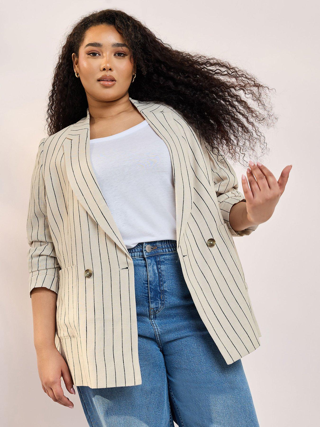 undefined Curve Tailored Stripe Blazer - Natural