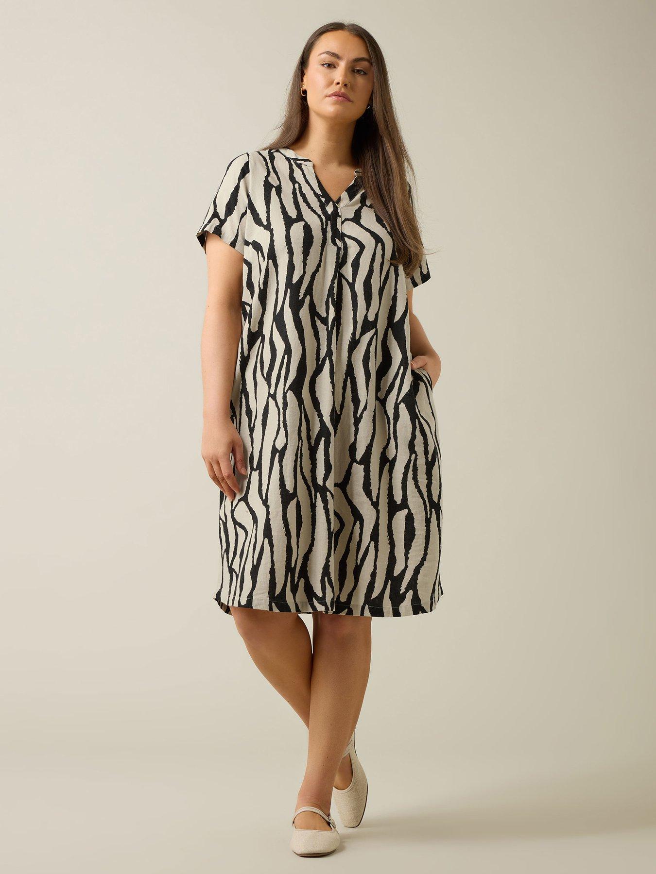 undefined Short Sleeve Midi Linen Dress