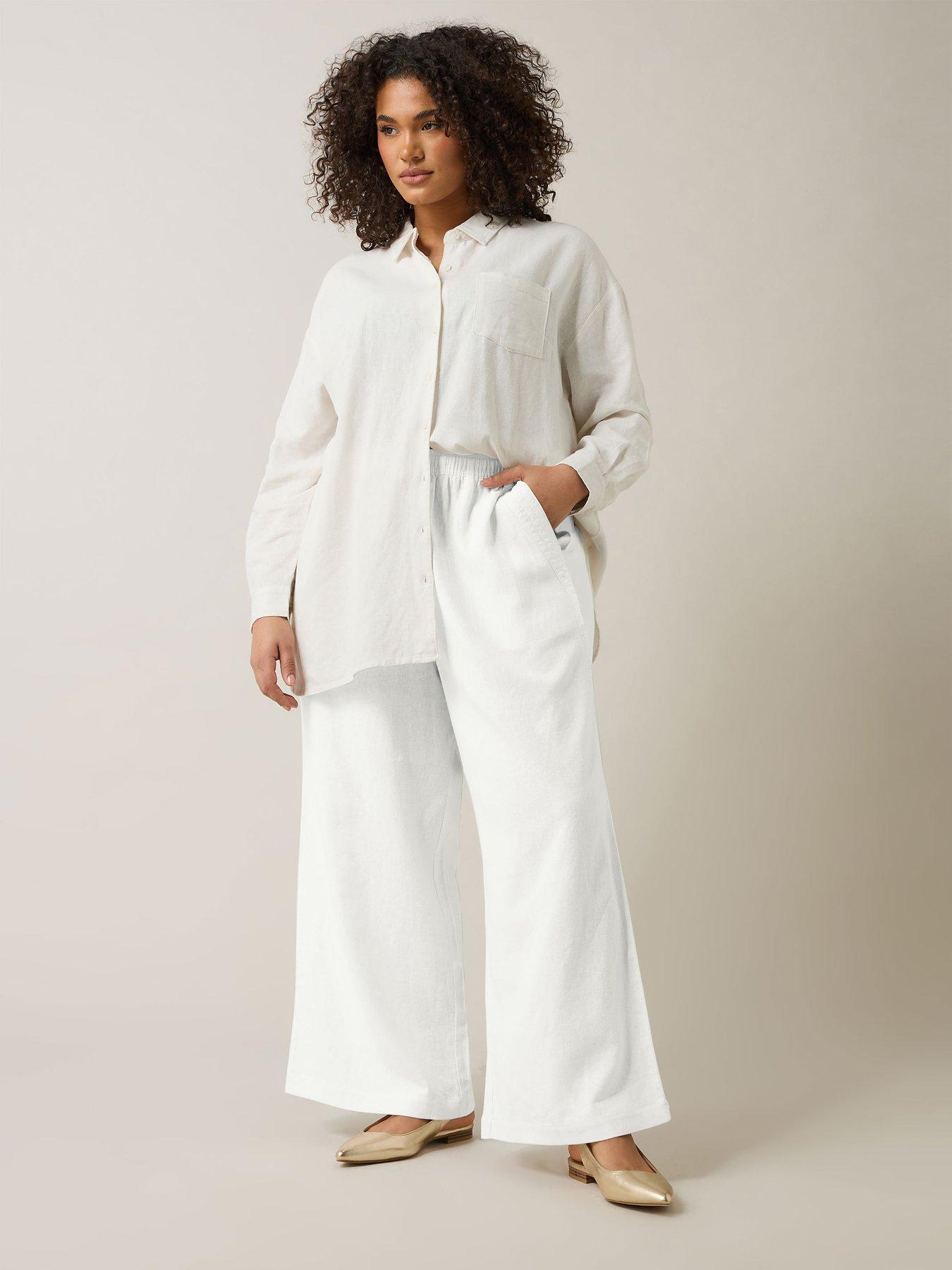 undefined Wide Leg Linen Trouser - White