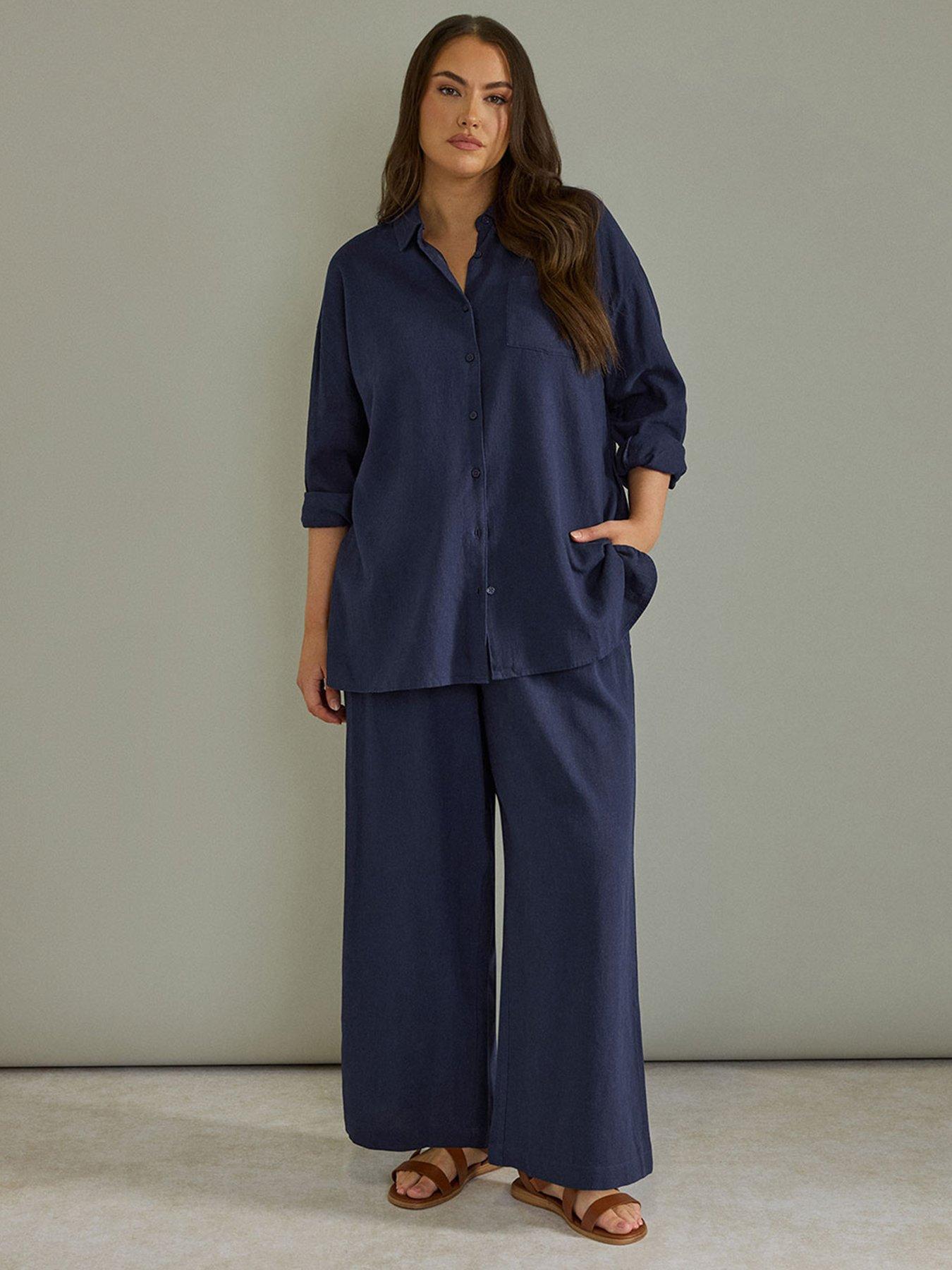 undefined Wide Leg Linen Trouser - Blue