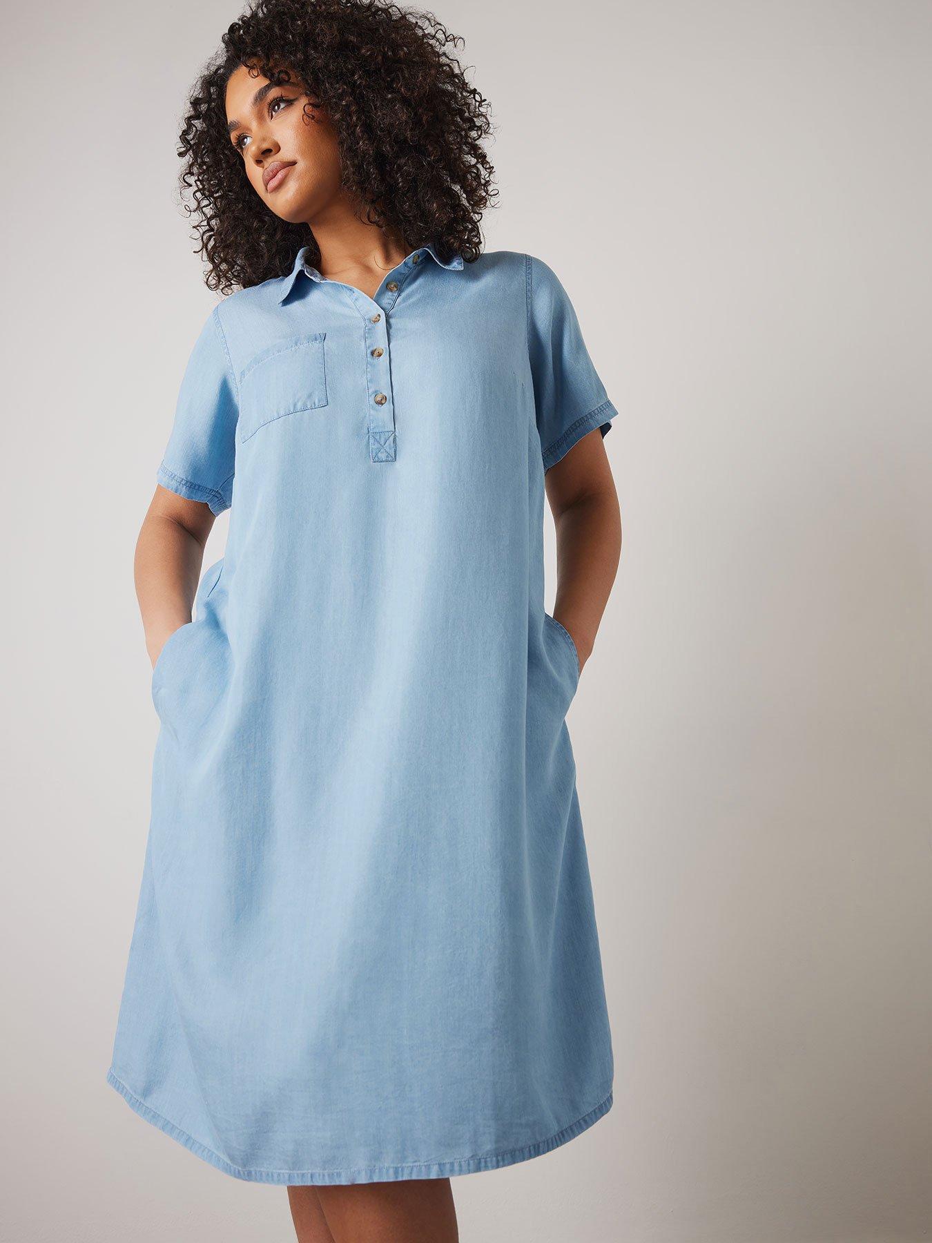 undefined Button Collar Short Dress - Blue
