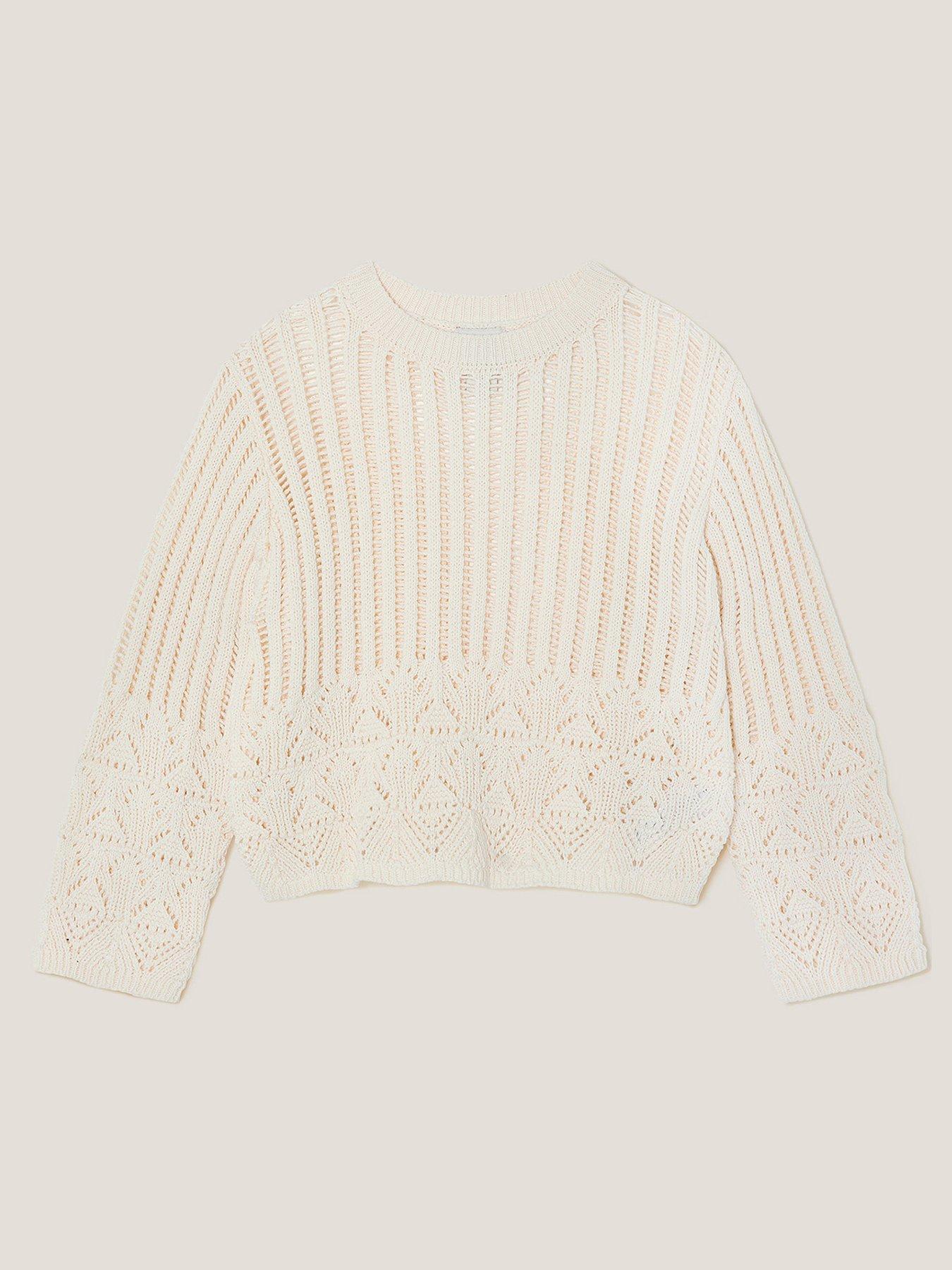 undefined Girls Knitted Cropped Jumper - Light Cream