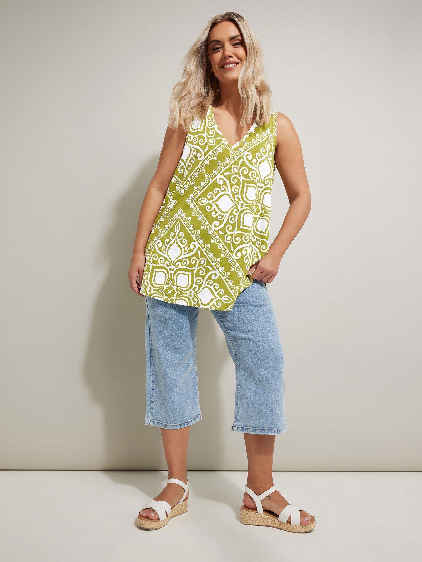  image of yours-curve-cotton-slub-v-neck-vest-green