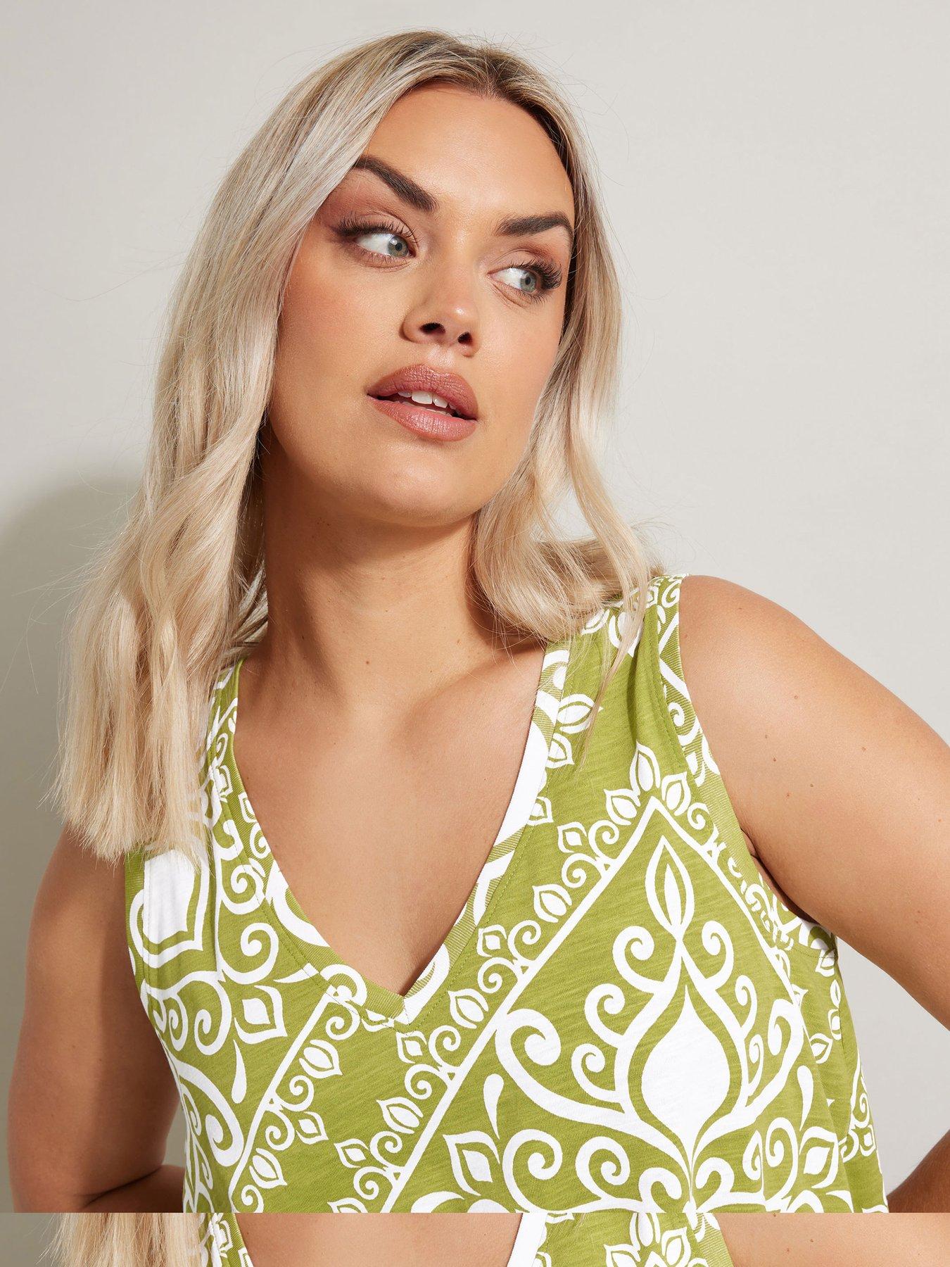  image of yours-curve-cotton-slub-v-neck-vest-green