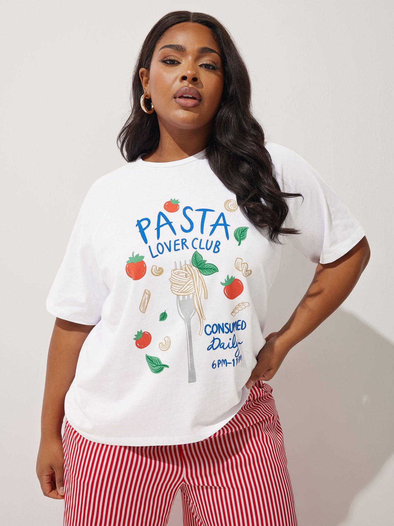 undefined Curve Pasta Lover Club Raglan T-Shirt - White