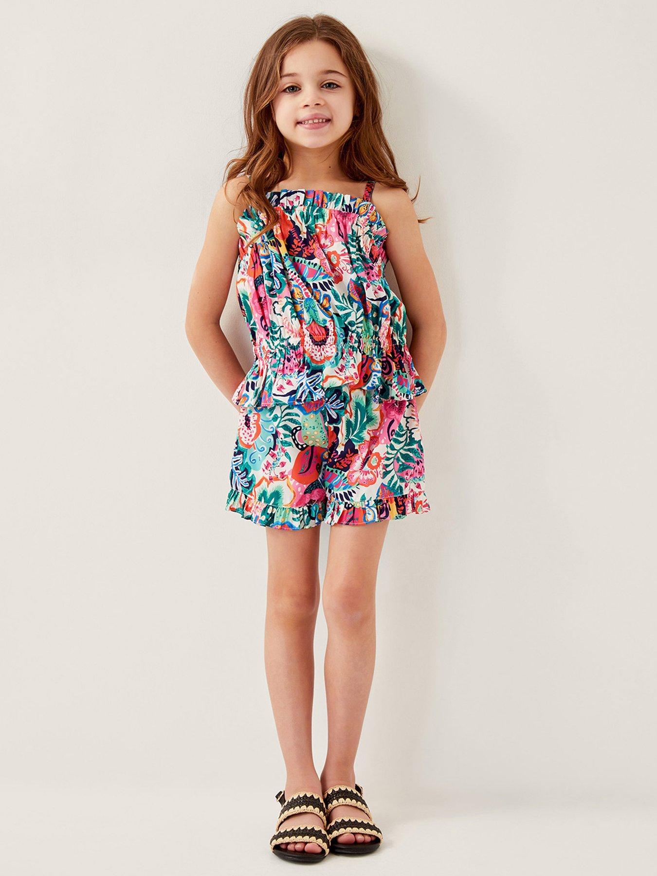  image of monsoon-girls-paradiso-floral-print-top-and-shorts-set-green