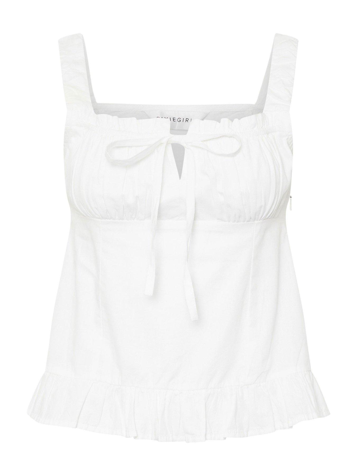  image of pixiegirl-tie-front-ruched-vest-white