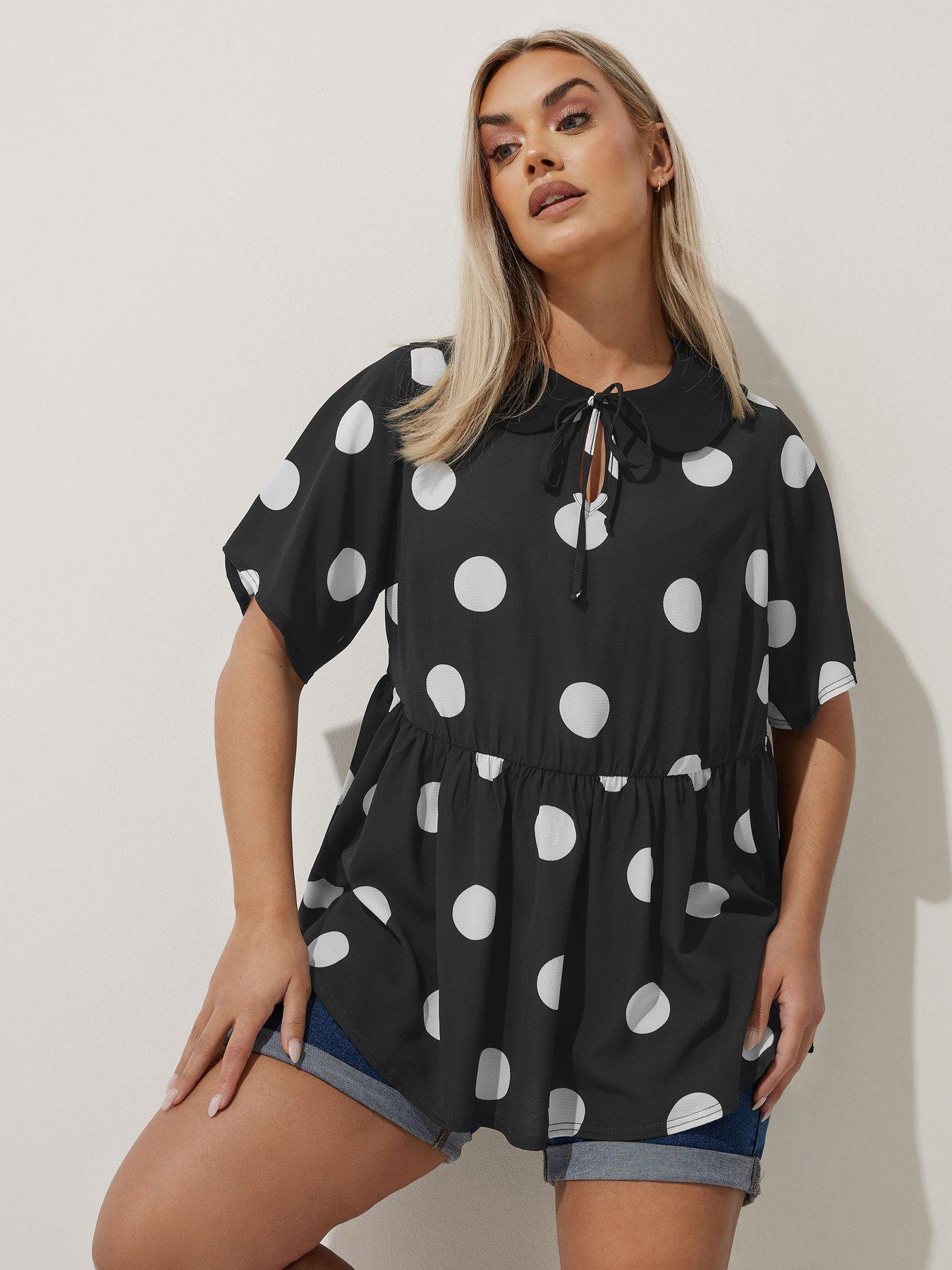 undefined Curve Polka Dot Collar Top - Black