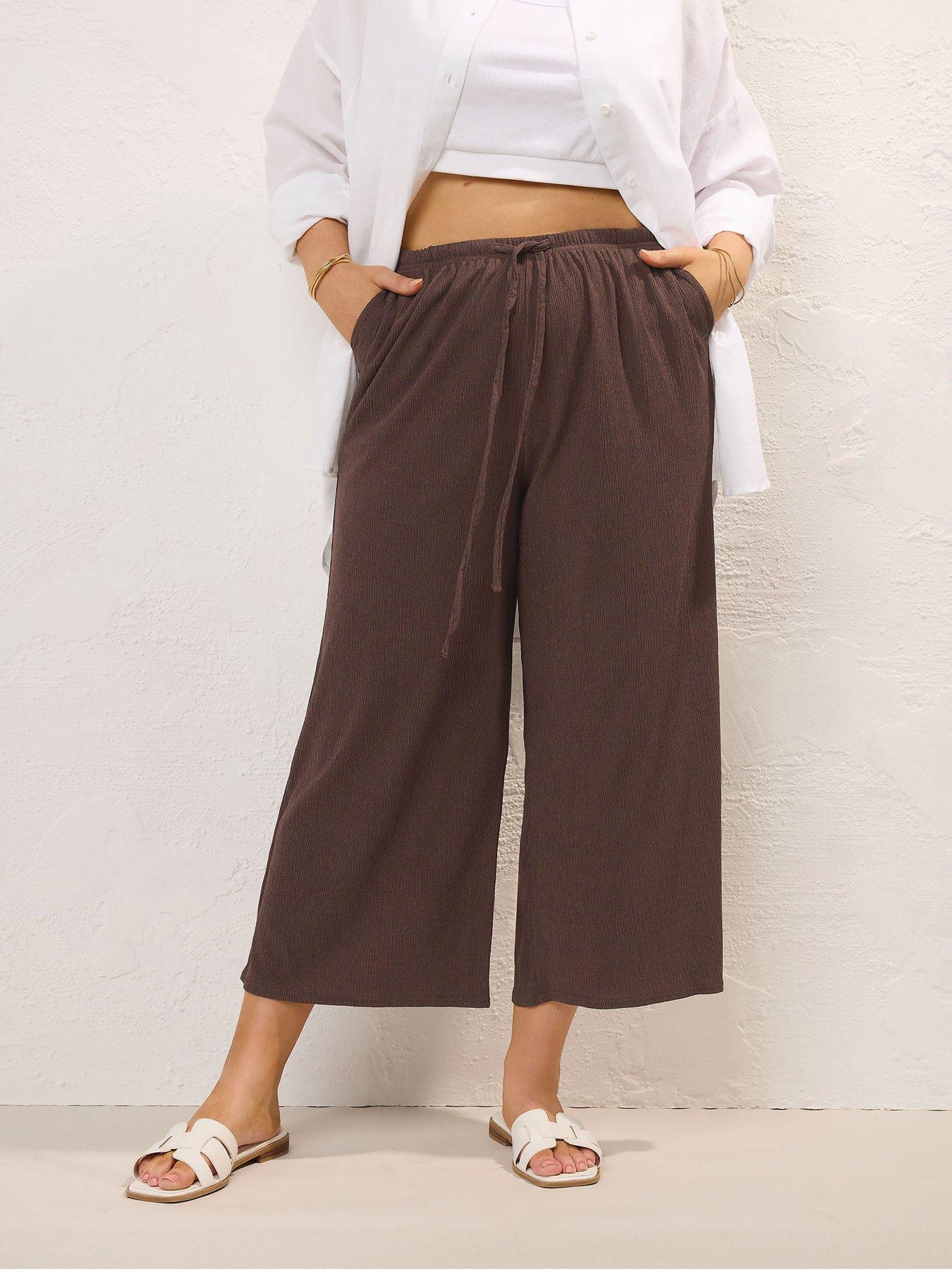 undefined Curve Tie Waist Culotte - Brown