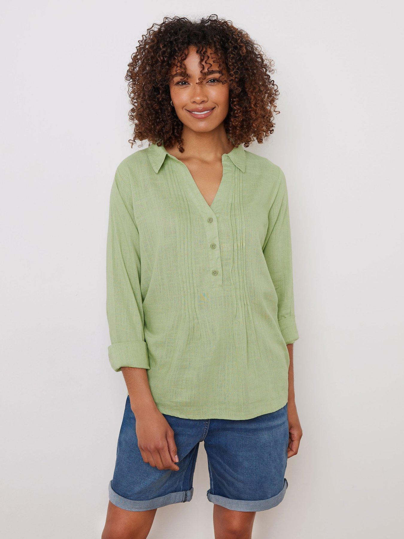 undefined Pintuck Linen Shirt - Green