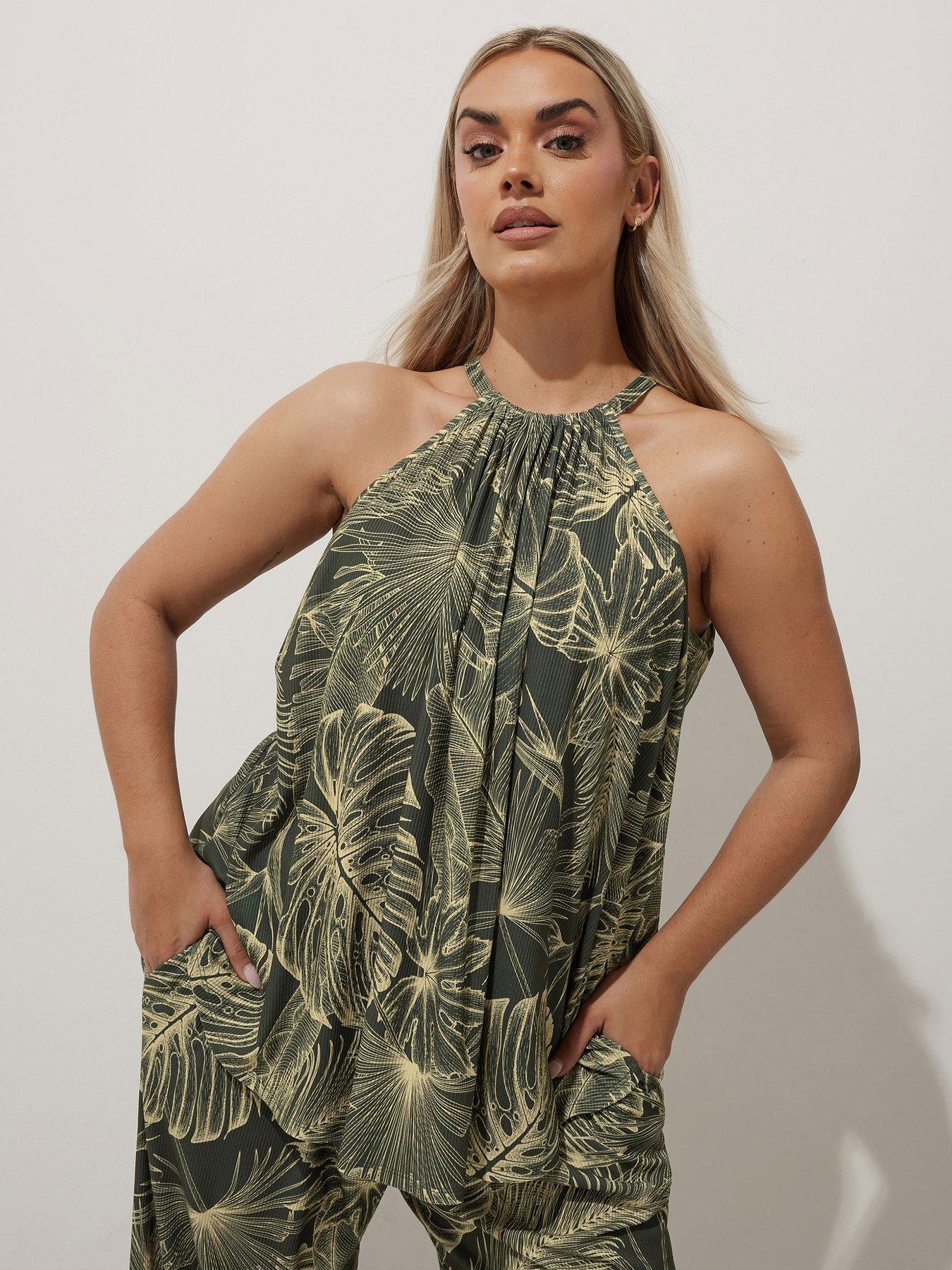 undefined Curve Palm Print Halter Neck Top