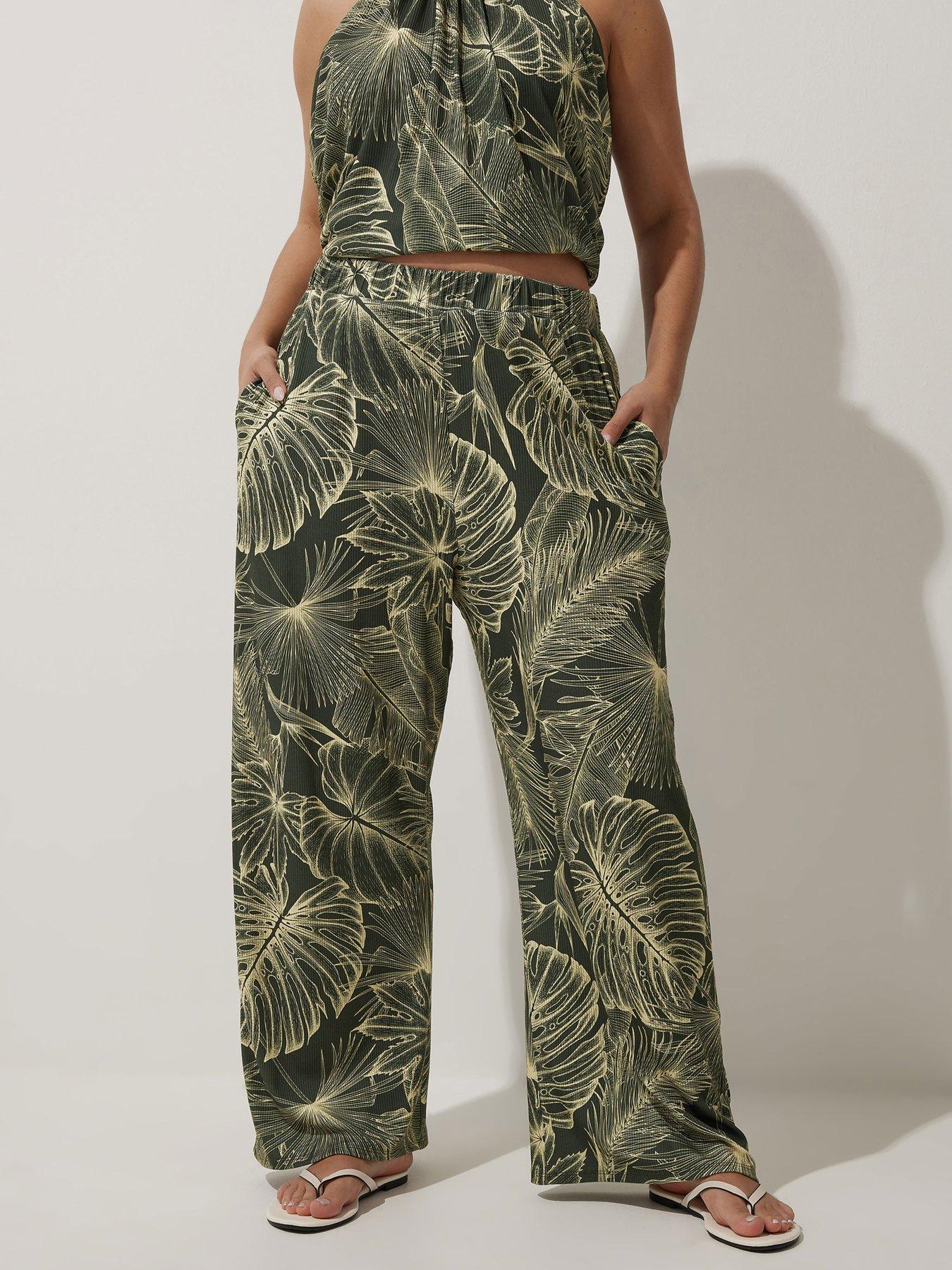 undefined Curve Palm Print Trouser