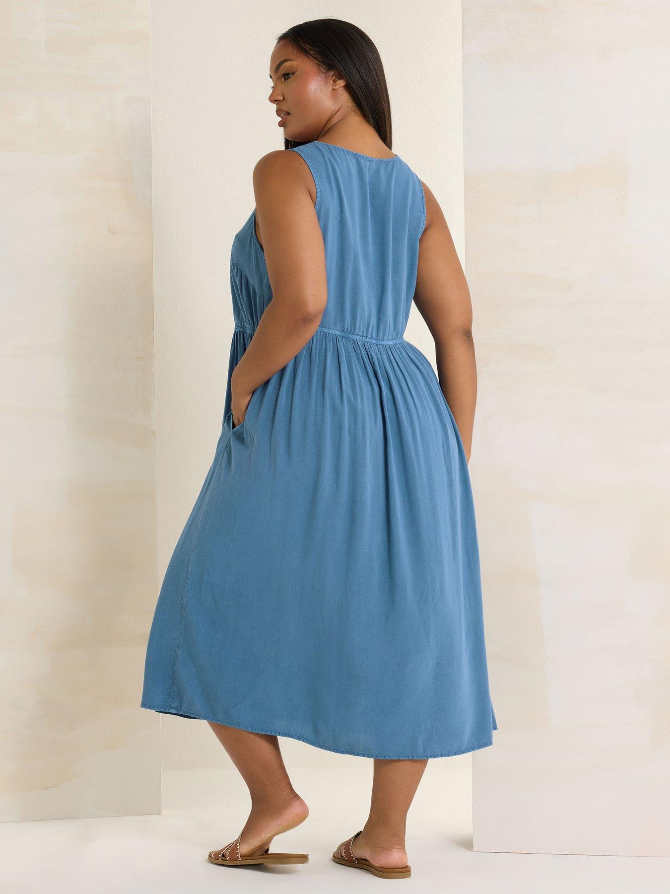  image of yours-curve-sleeveless-button-chambray-dress