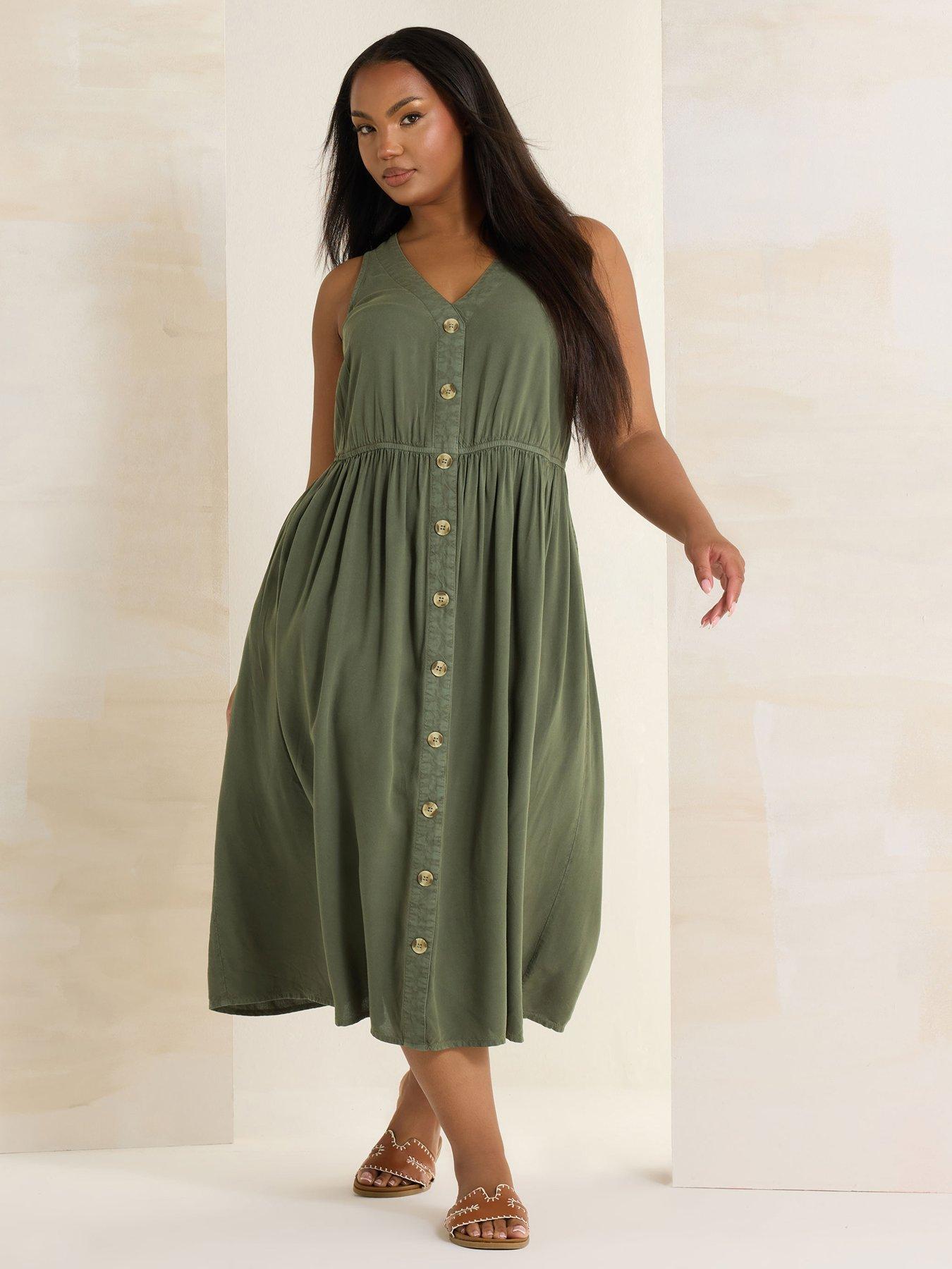  image of yours-curve-sleeveless-button-chambray-dress