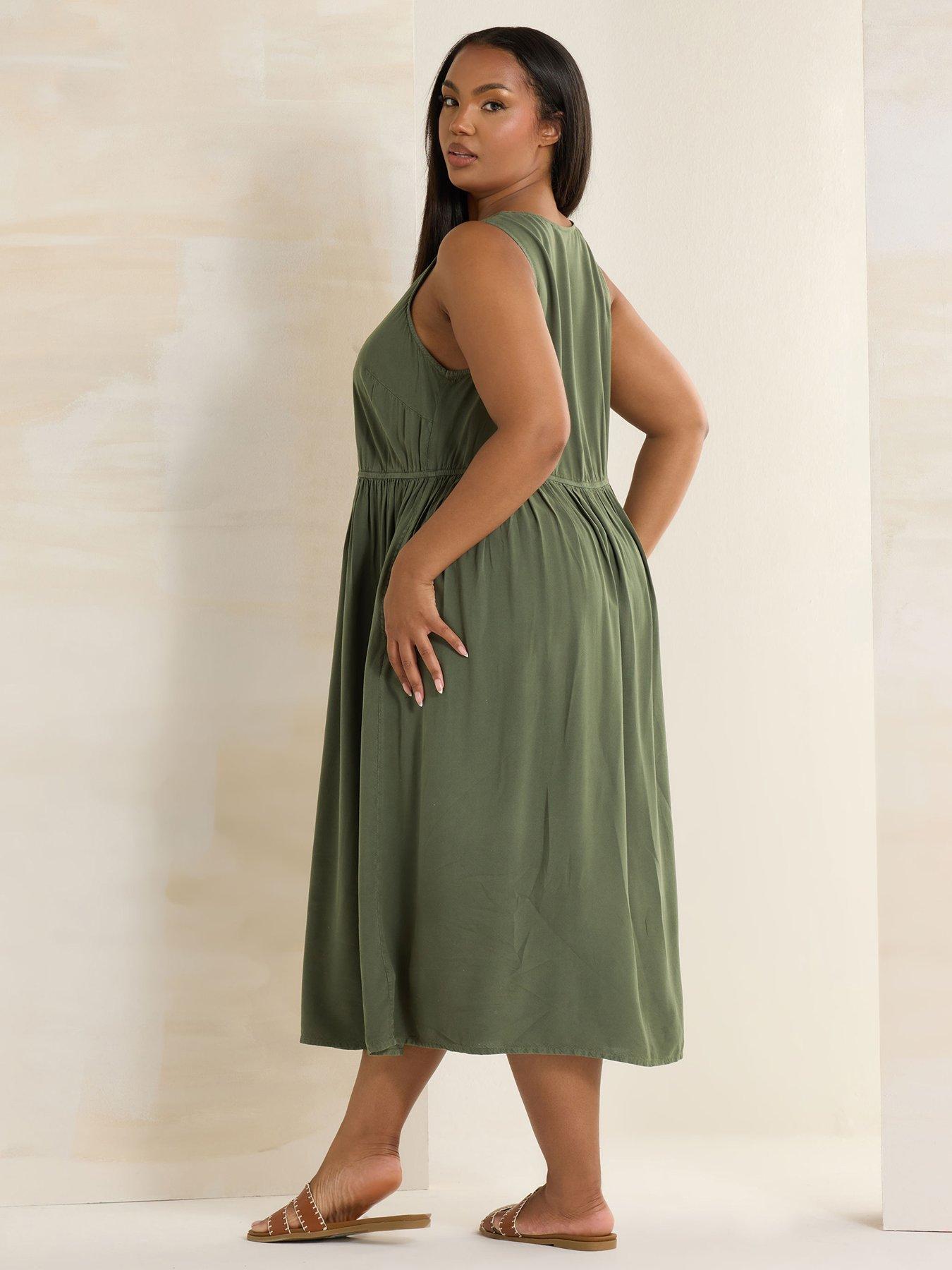  image of yours-curve-sleeveless-button-chambray-dress