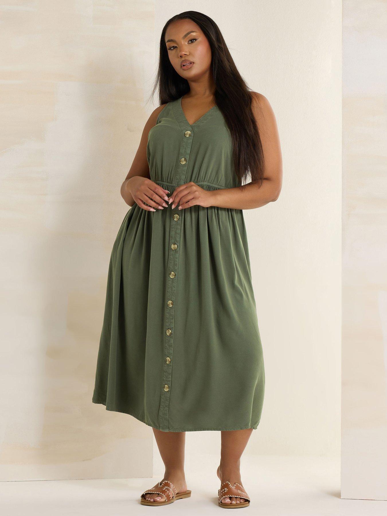  image of yours-curve-sleeveless-button-chambray-dress