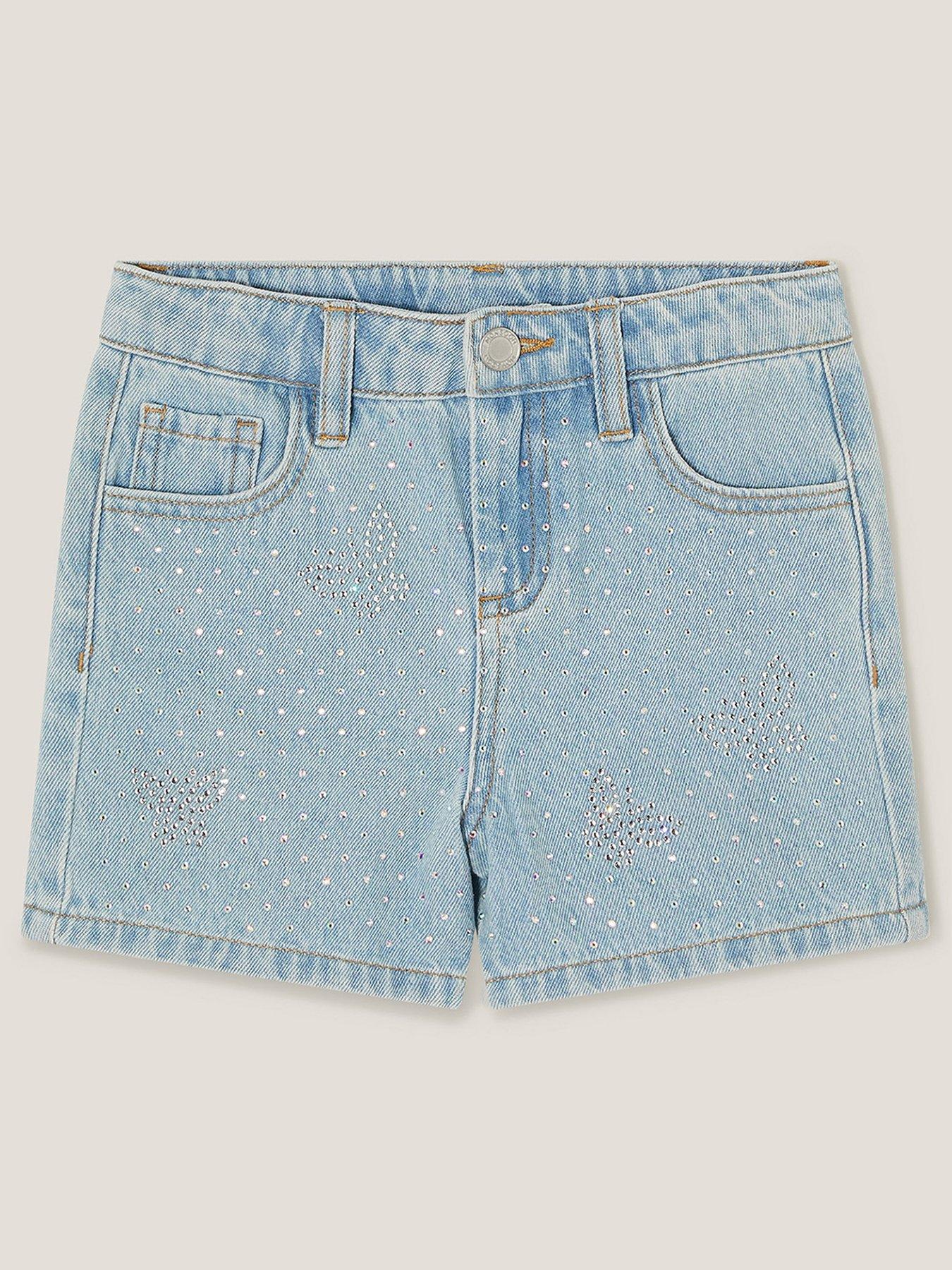  image of monsoon-girls-rhinestone-butterfly-denim-shorts-blue