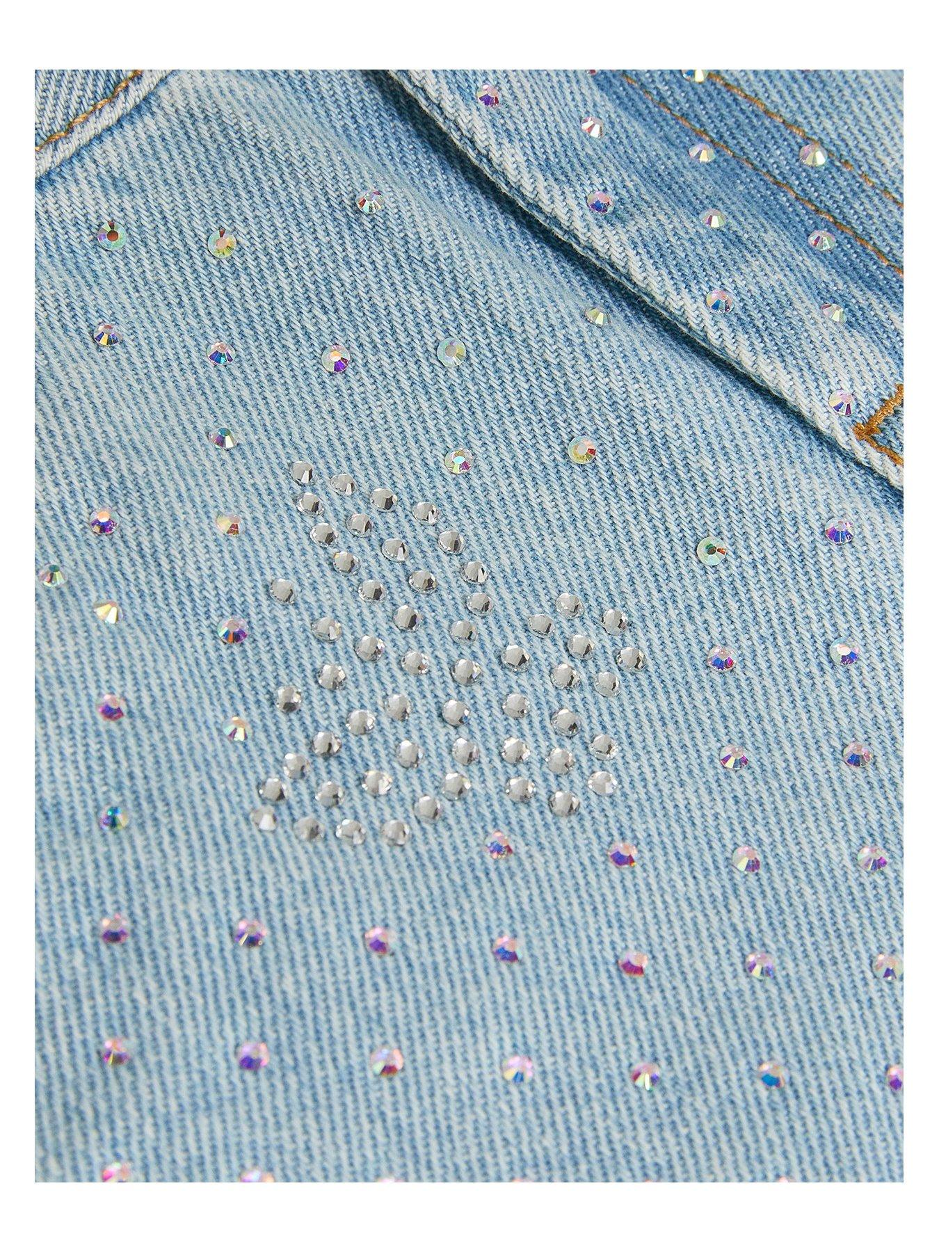  image of monsoon-girls-rhinestone-butterfly-denim-shorts-blue