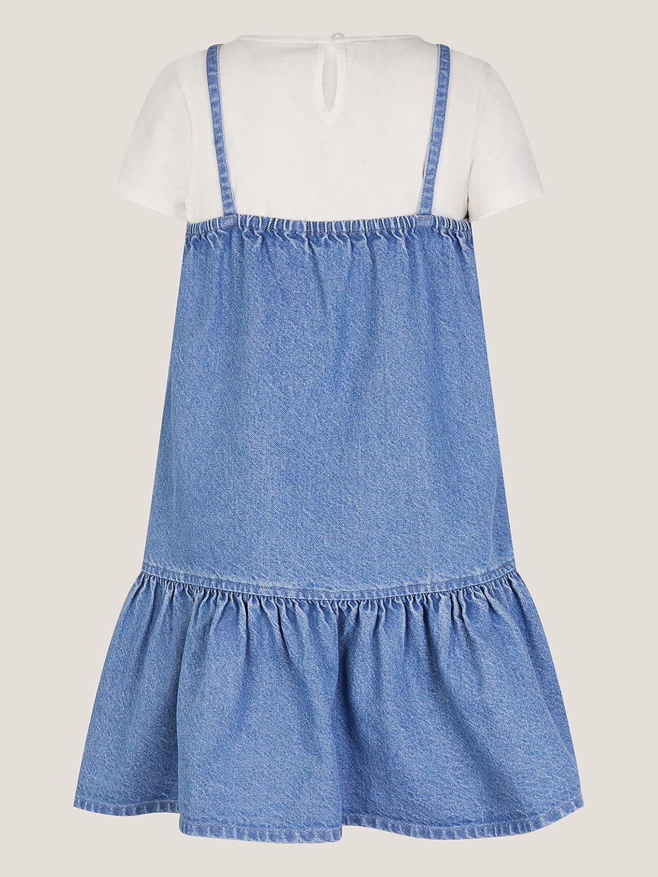 Image 3 of 4 of Monsoon Girls Floral Denim Dress And T-Shirt Set - Blue