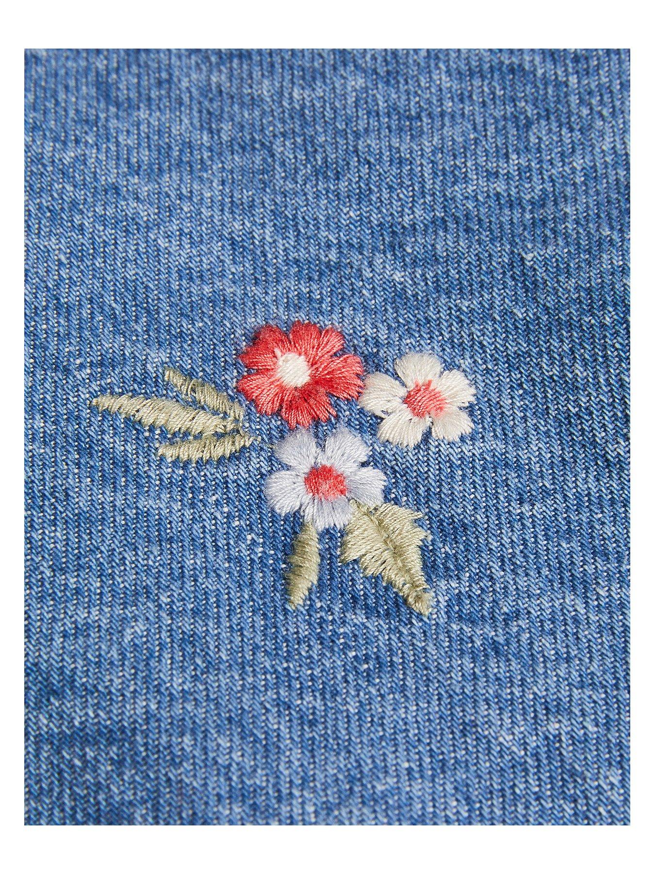 Image 4 of 4 of Monsoon Girls Floral Denim Dress And T-Shirt Set - Blue