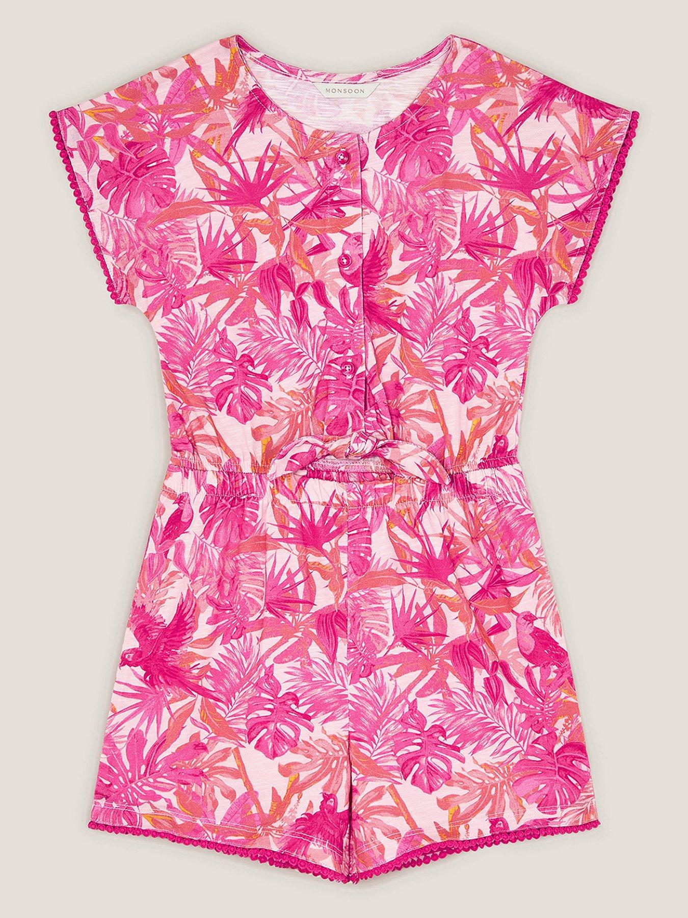  image of monsoon-girls-birds-of-paradise-short-sleeve-playsuit-pink