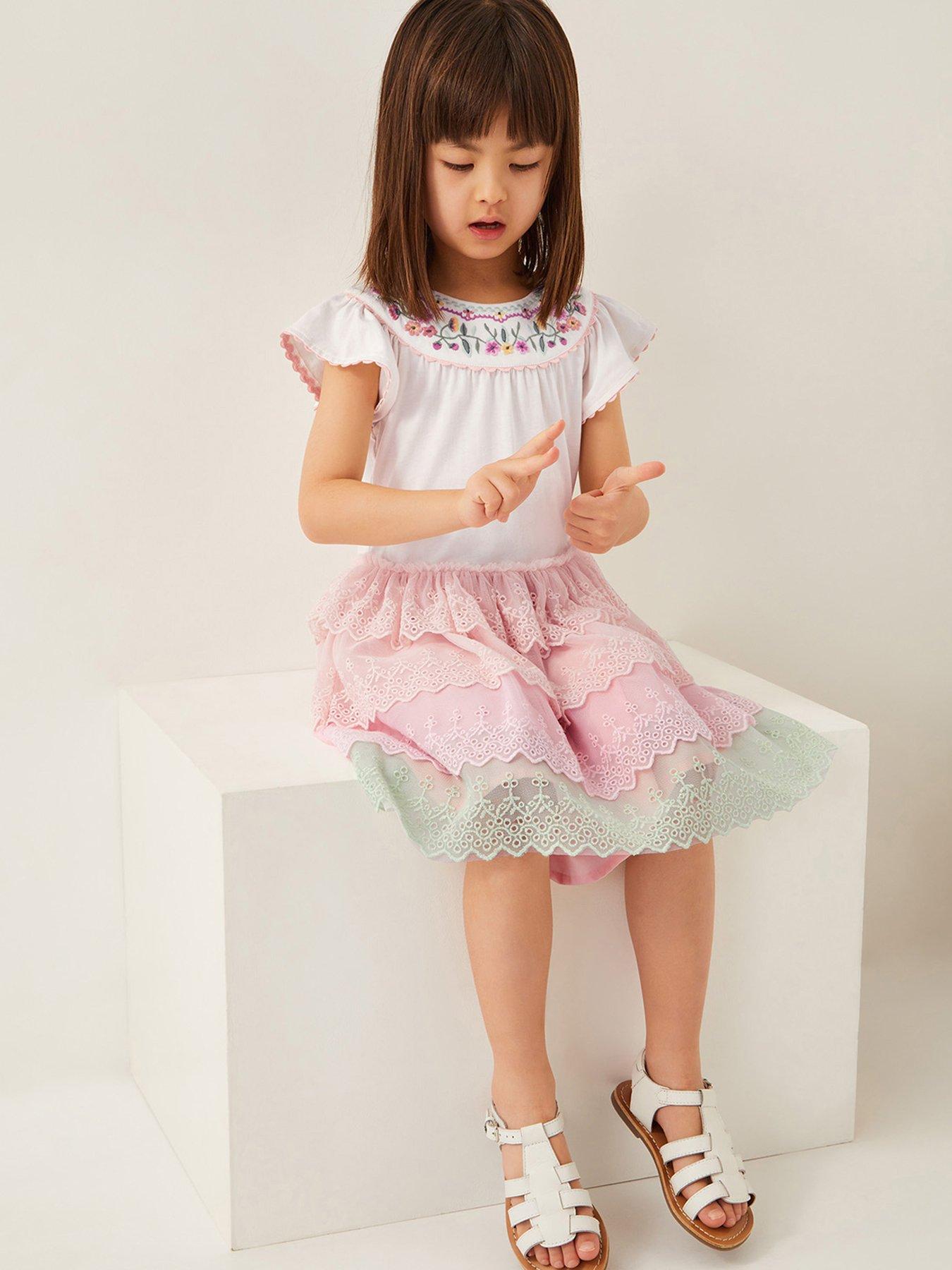  image of monsoon-girls-floral-embroidered-tiered-disco-dress-pink