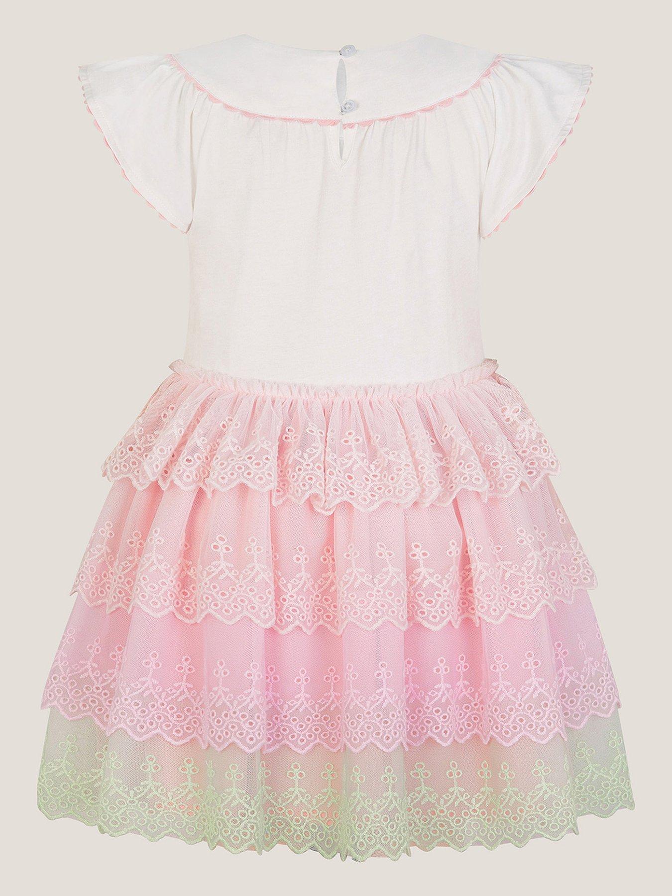  image of monsoon-girls-floral-embroidered-tiered-disco-dress-pink