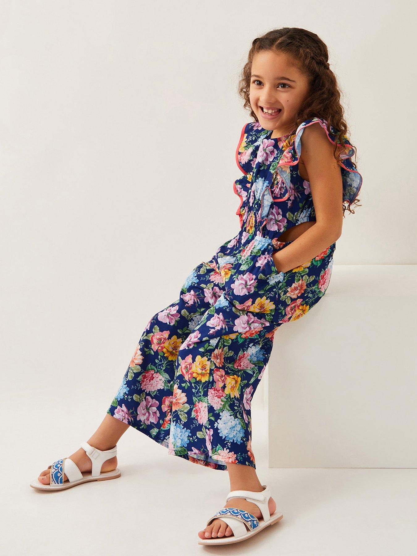  image of monsoon-girls-vintage-style-floral-jumpsuit-navy