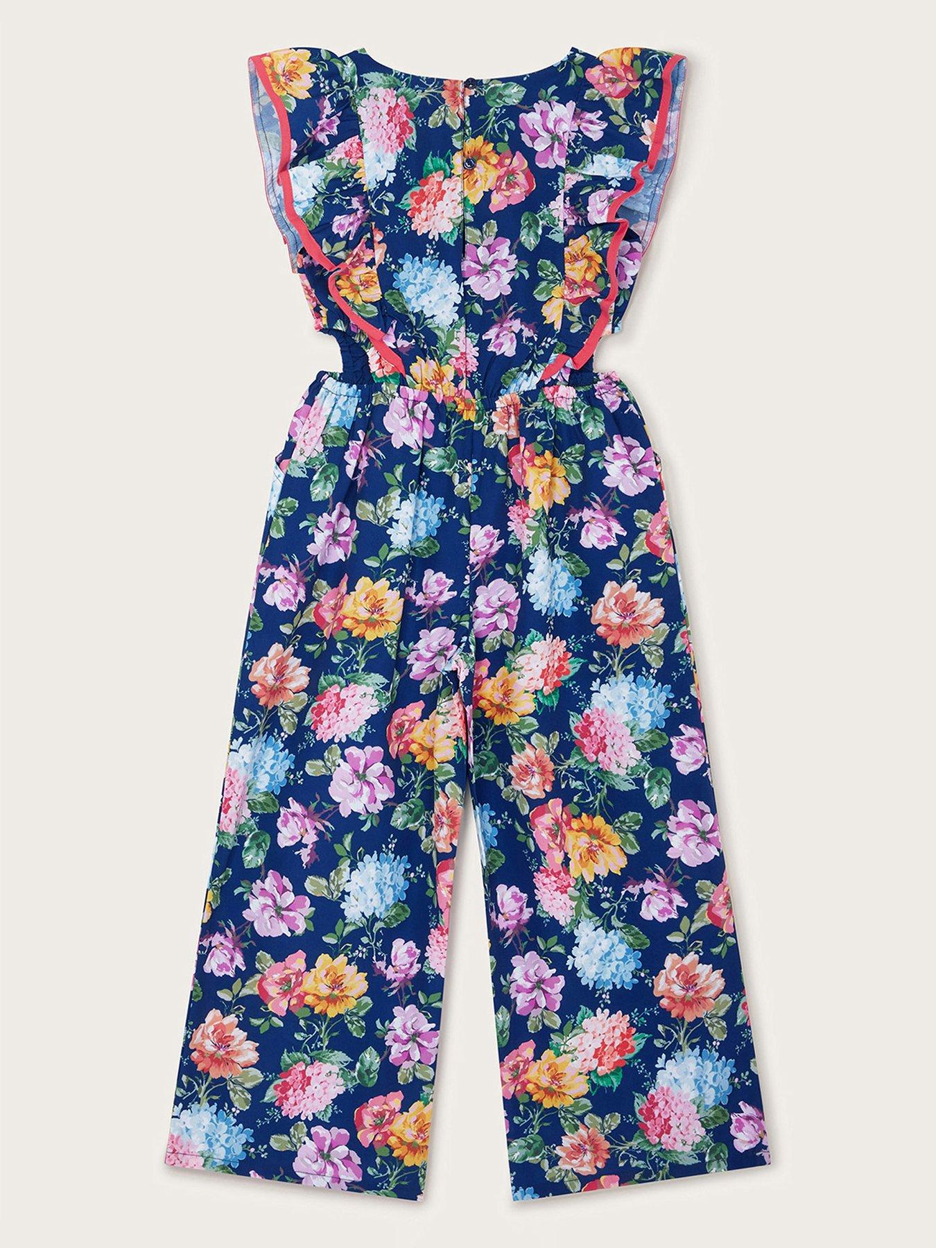  image of monsoon-girls-vintage-style-floral-jumpsuit-navy
