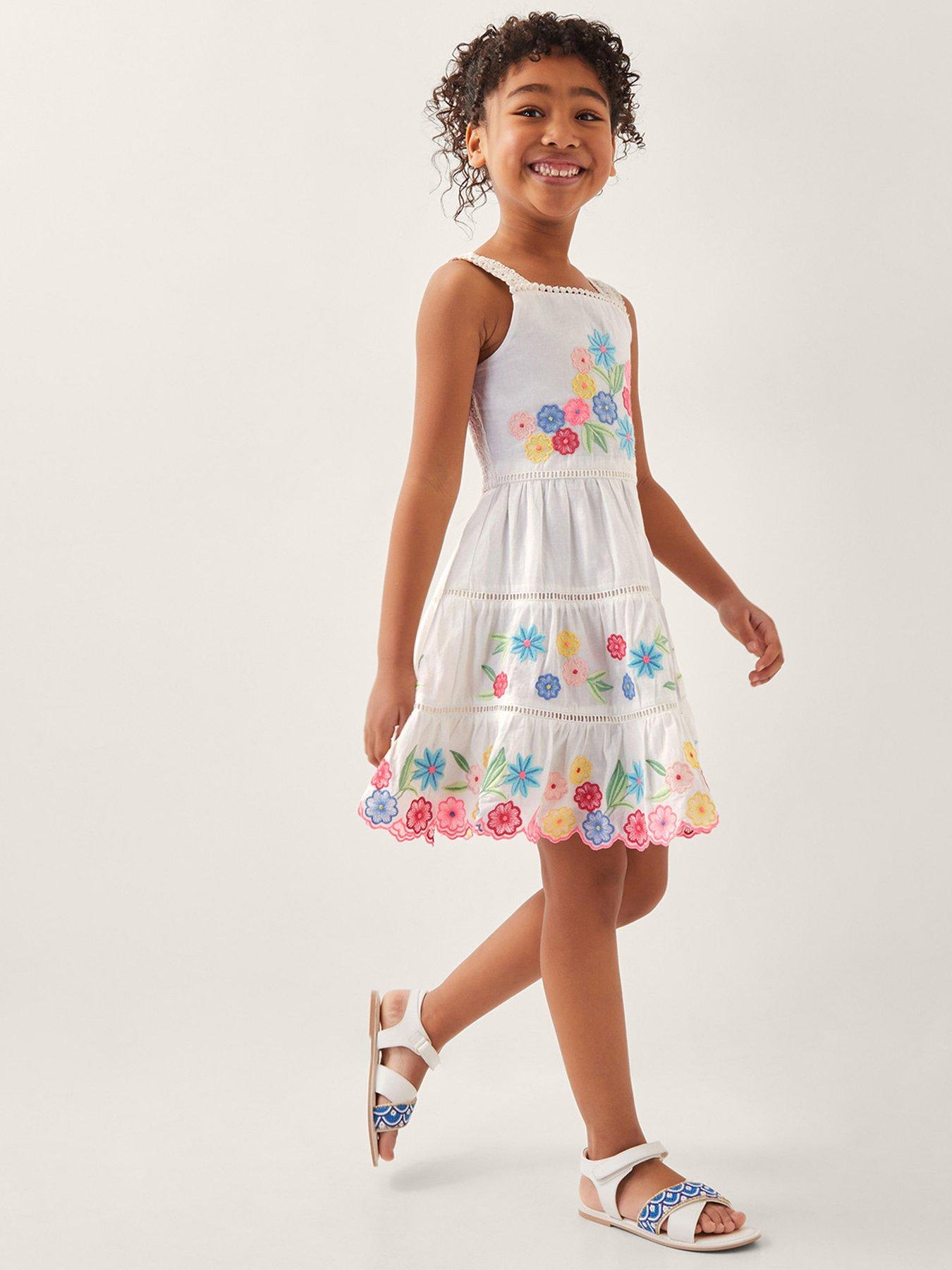 undefined Girls Embroidered Dress - Light Cream