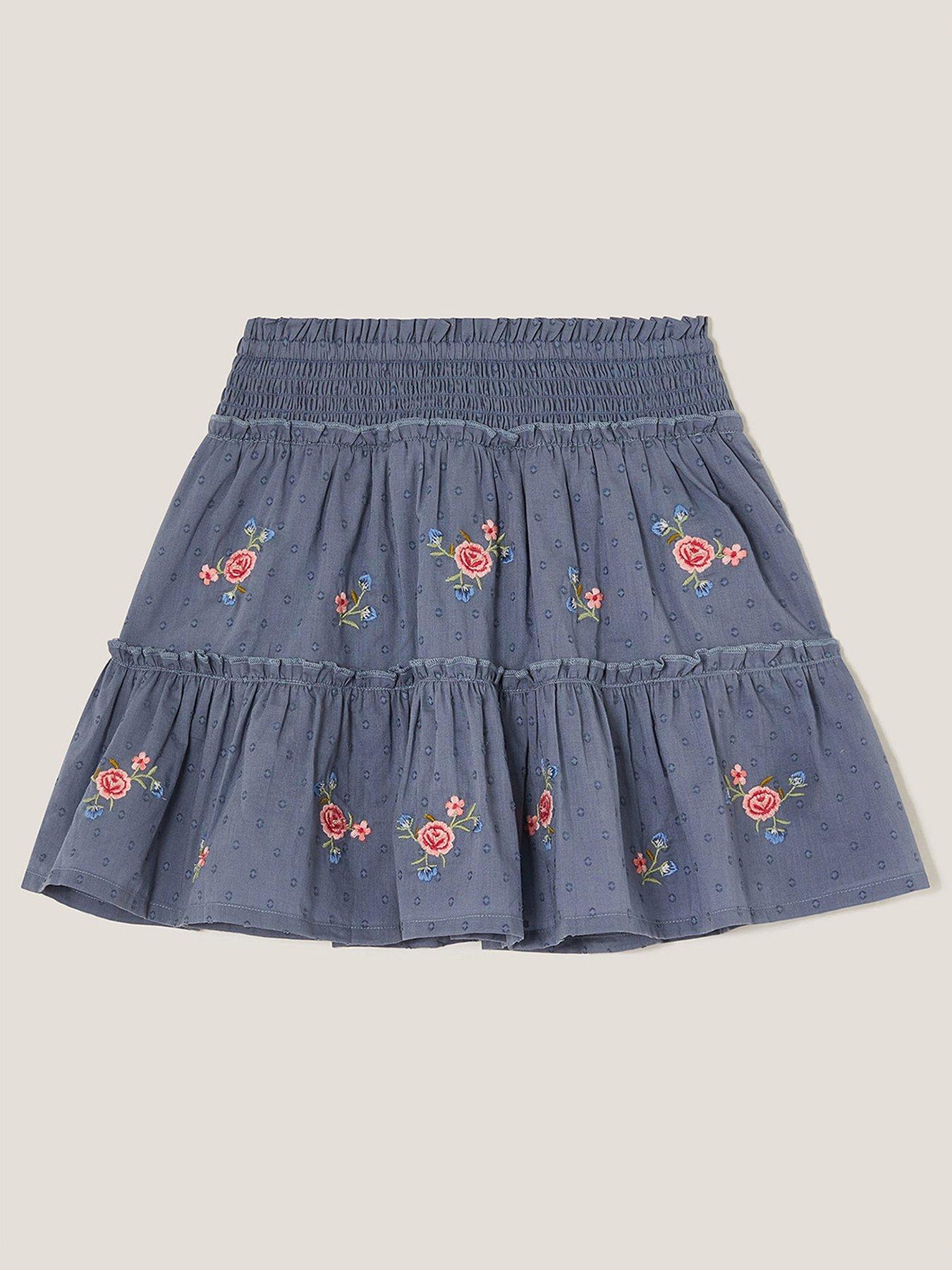 undefined Girls Floral Embroidered Rara Skirt - Blue