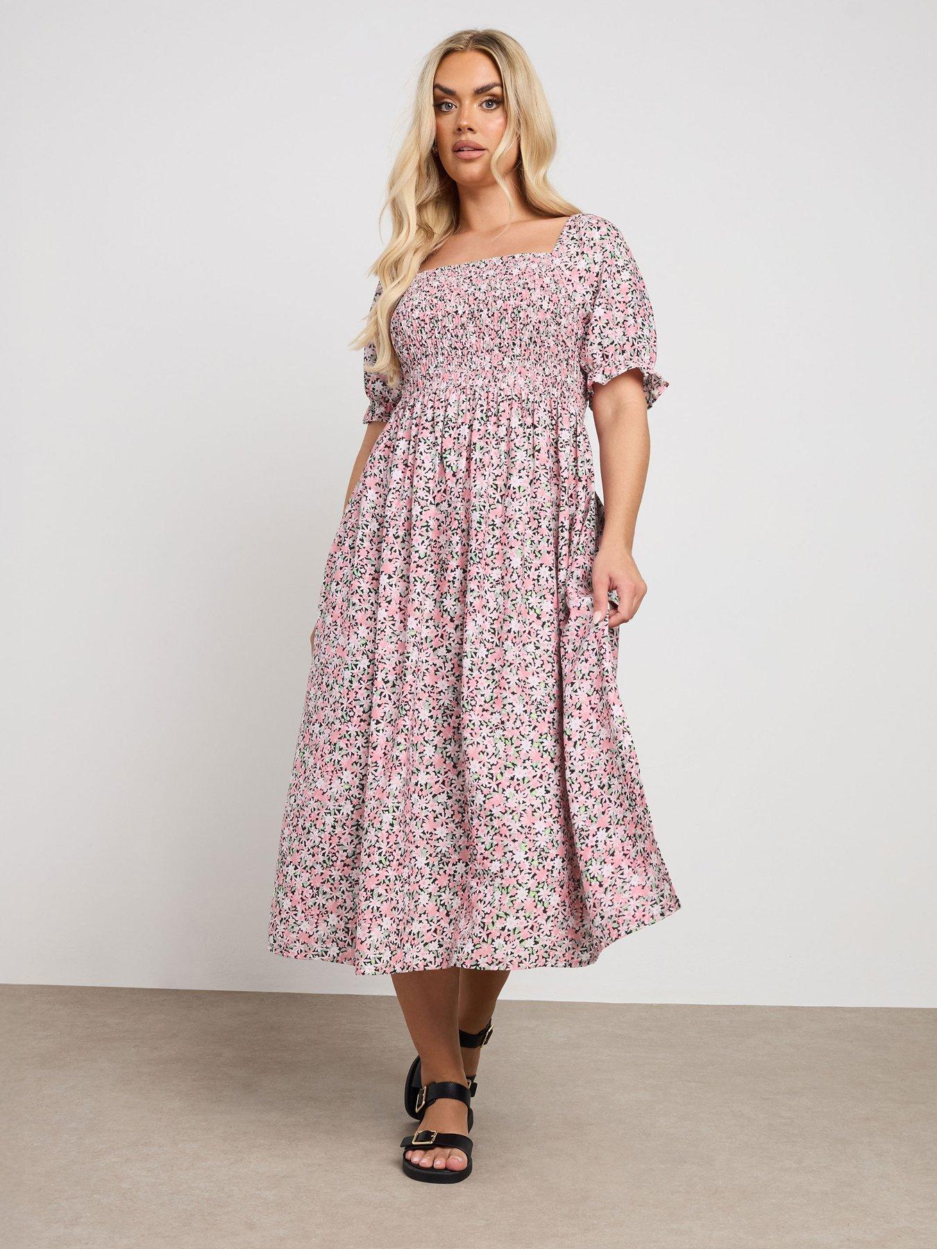undefined Curve Shirred Square Neck Midaxi Dress