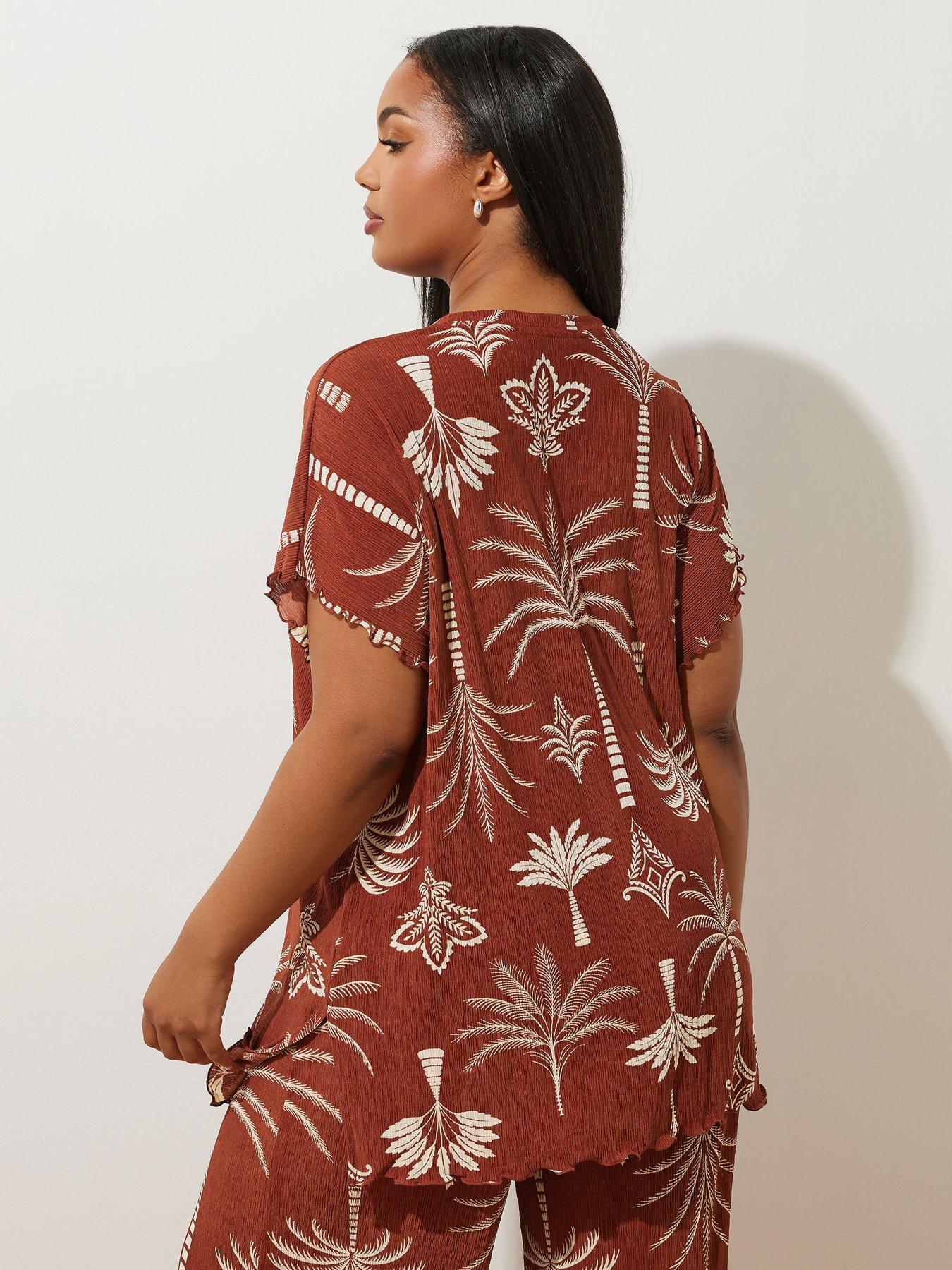  image of yours-curve-nbspplisse-grown-on-sleeve-top-brown