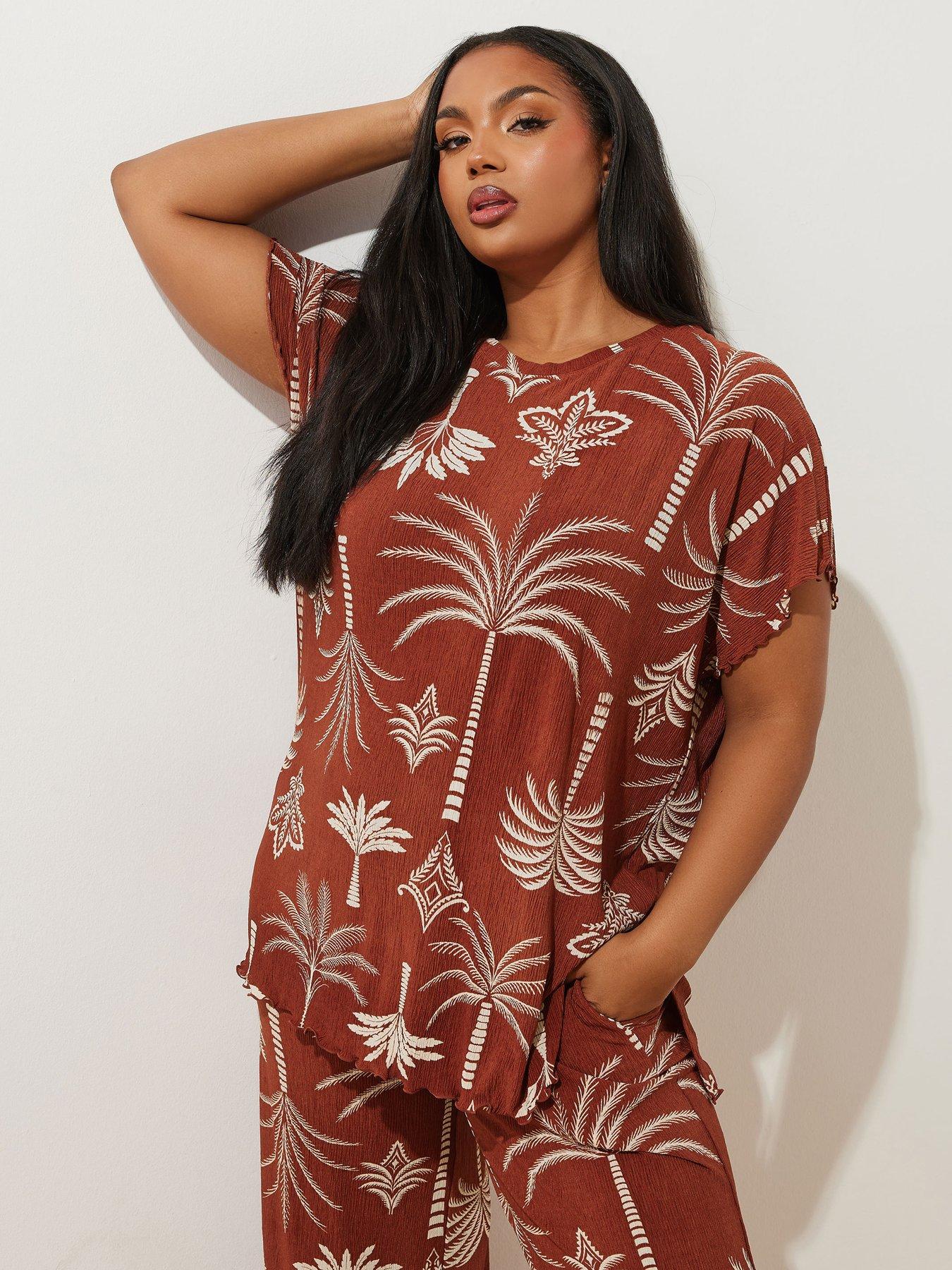  image of yours-curve-nbspplisse-grown-on-sleeve-top-brown
