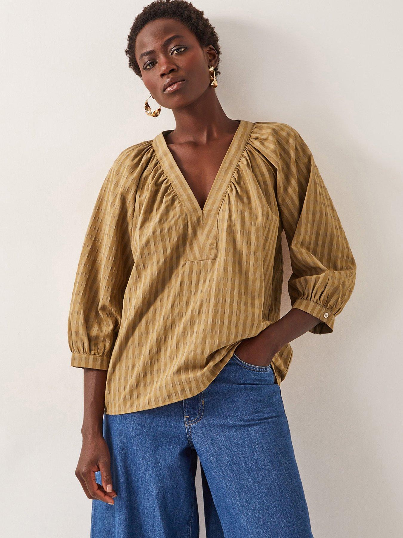 Monsoon Suzi Self Stripe Top - Toffee - Brown | Littlewoods