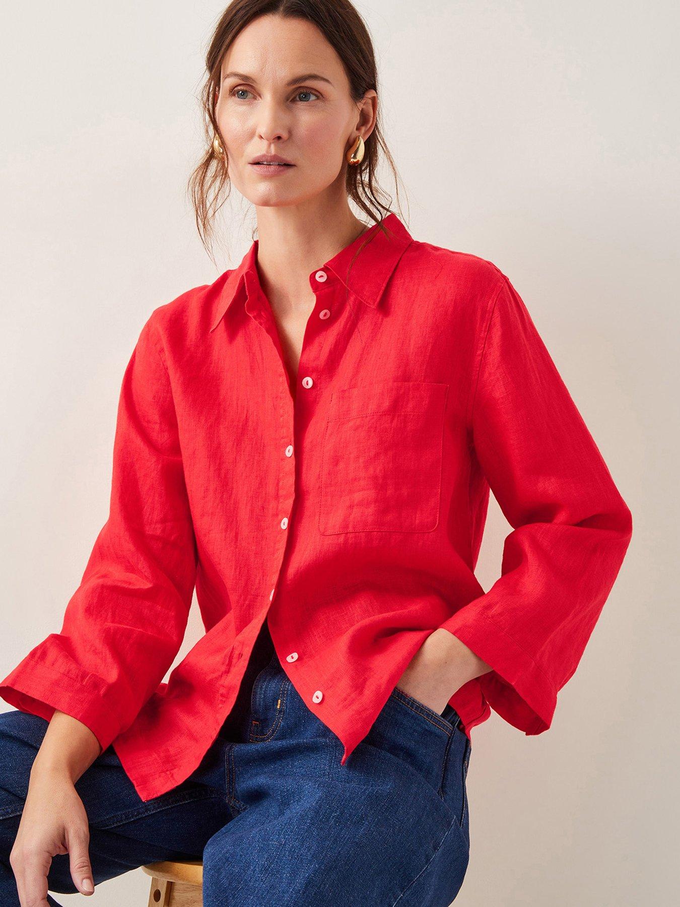undefined Thea Linen Shirt - Coral