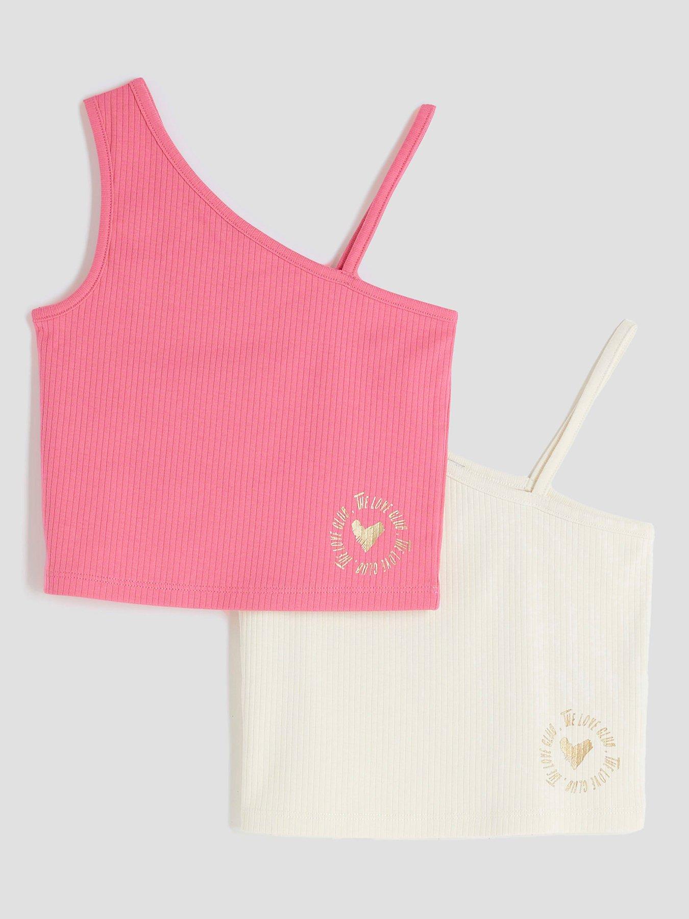 river-island-girls-2-pack-one-shoulder-tank-tops-pink-cream