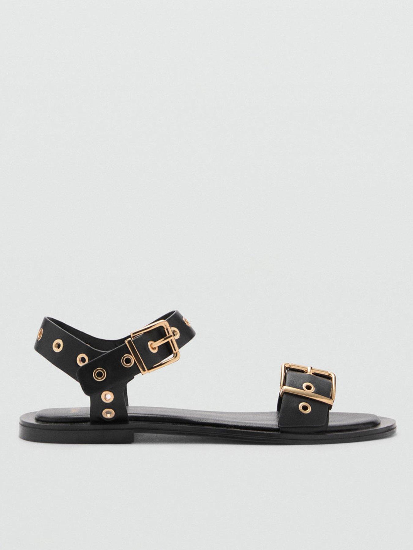  image of mango-sandal-with-die-cut-straps-black