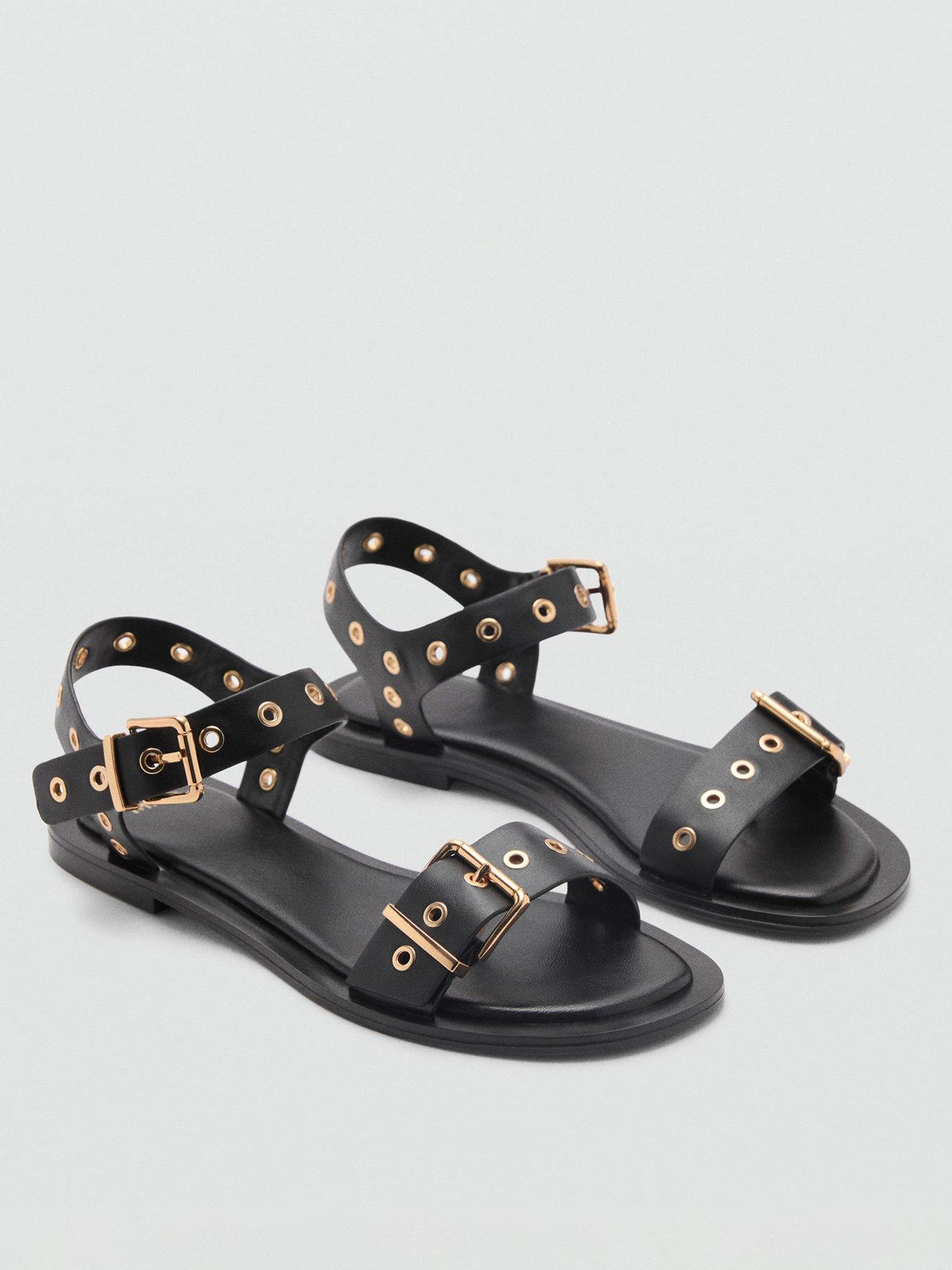  image of mango-sandal-with-die-cut-straps-black