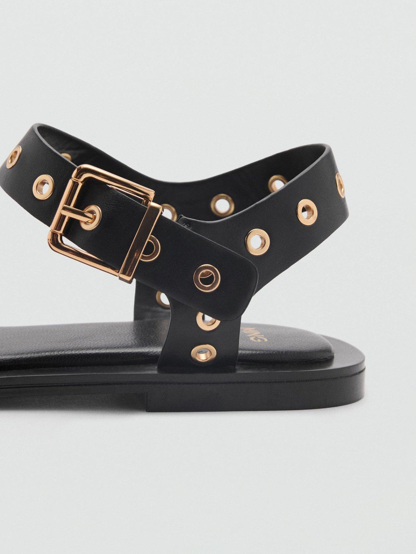  image of mango-sandal-with-die-cut-straps-black